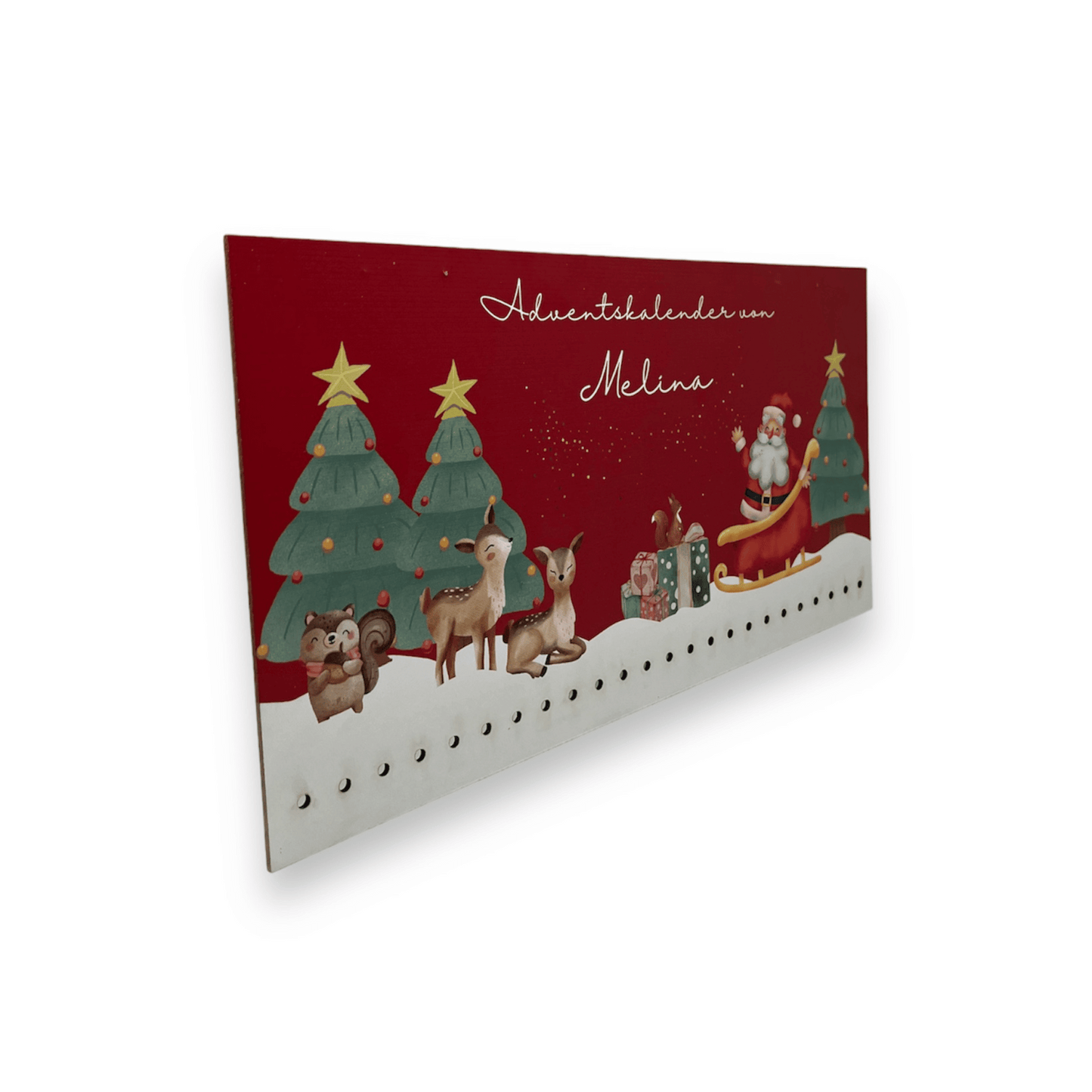 Adventskalender mit Wunschnamen - Weihnachtsmann rot