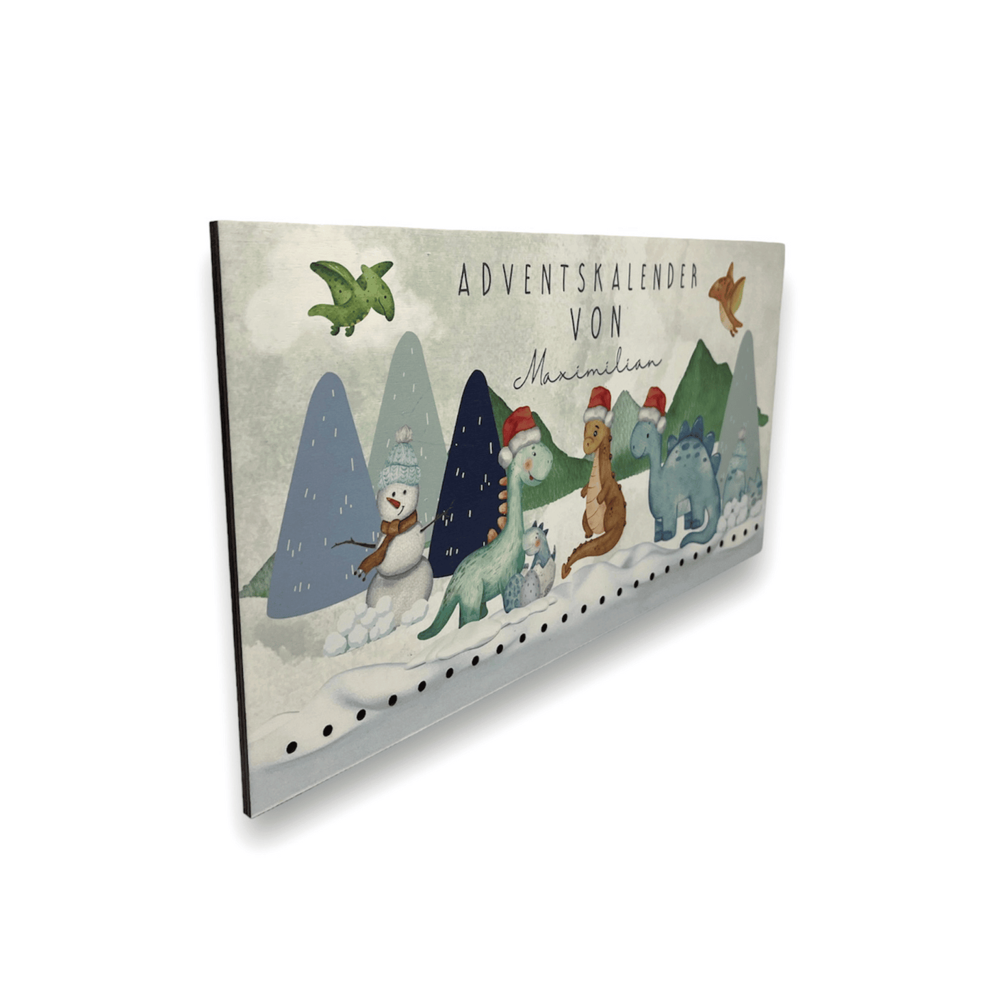Adventskalender mit Wunschnamen - Schnee Dinos weihnachtlich