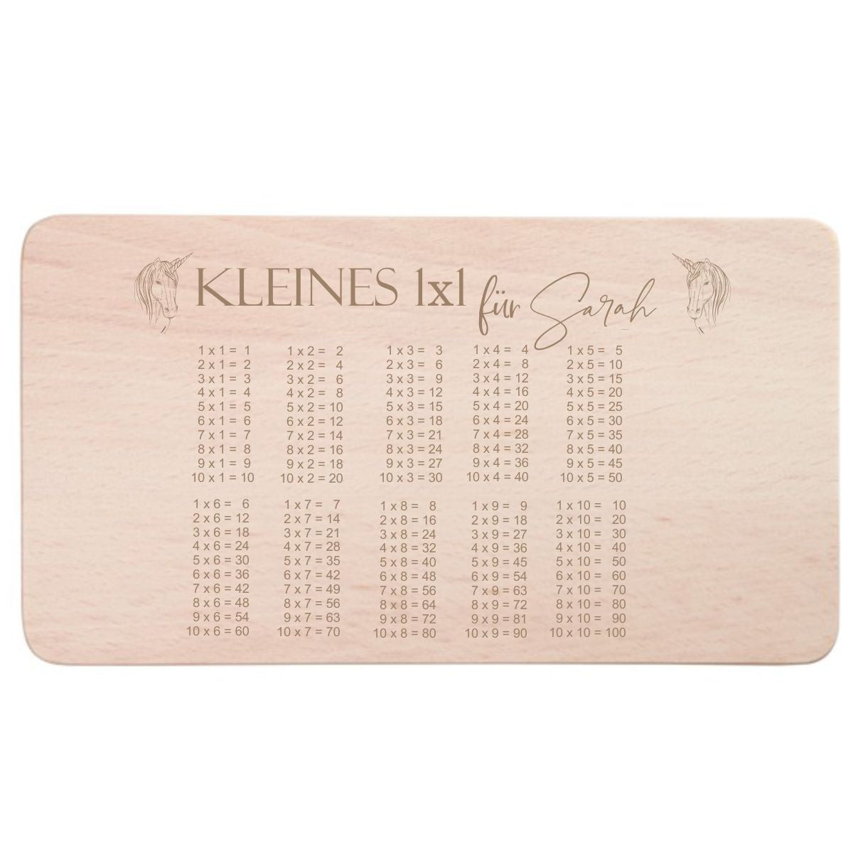 Frühstücksbrett Holz - Kleines 1x1 mit Einhorn und Wunschgravur