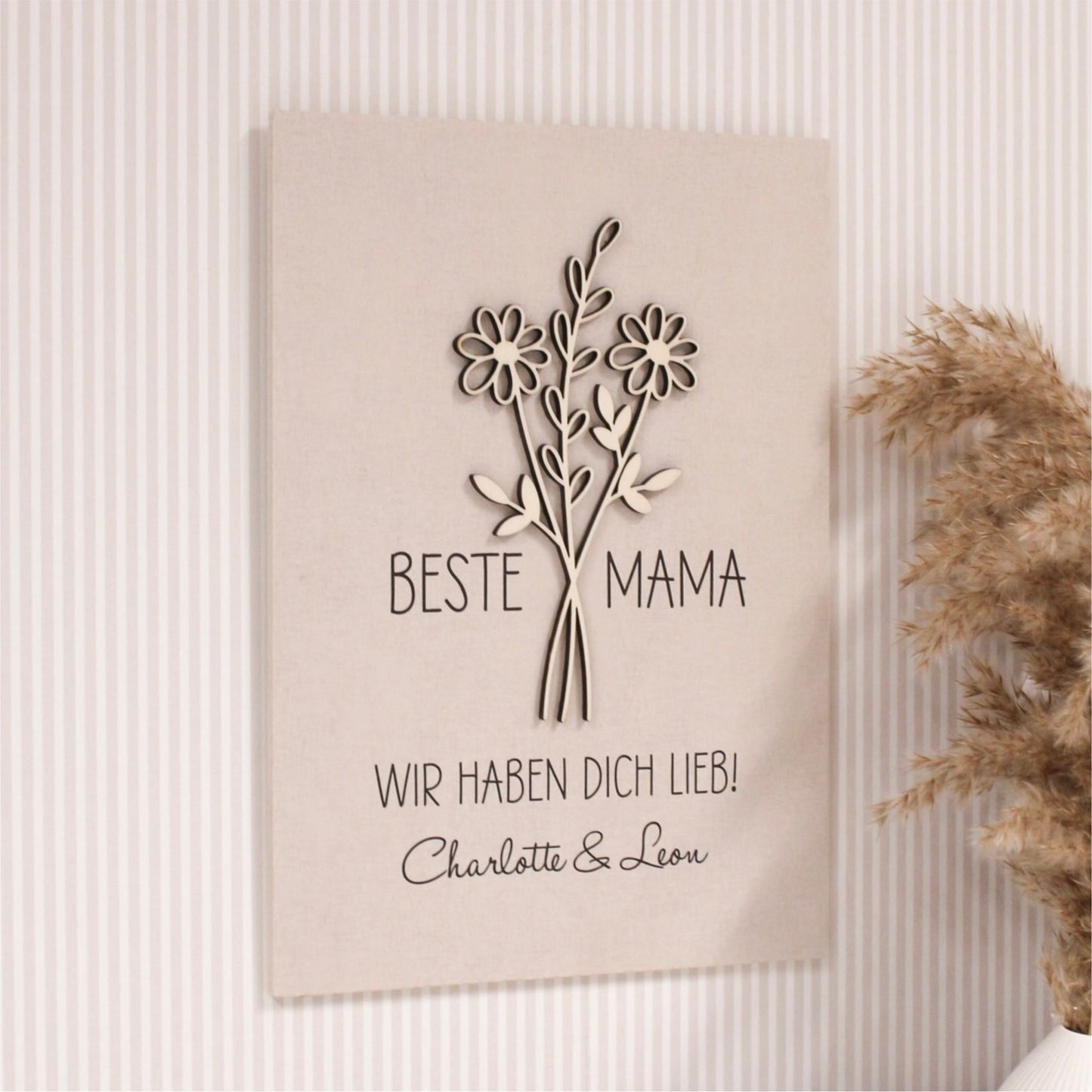 Holzbild A4 mit Blume 3D - Beste Mama mit Wunschtext
