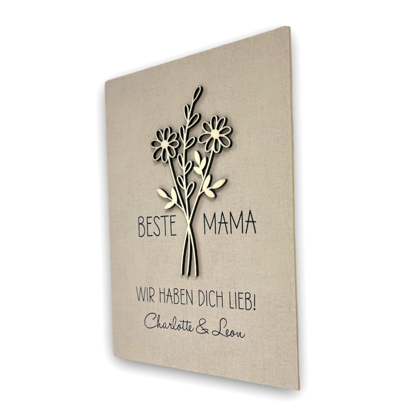 Holzbild A4 mit Blume 3D - Beste Mama mit Wunschtext
