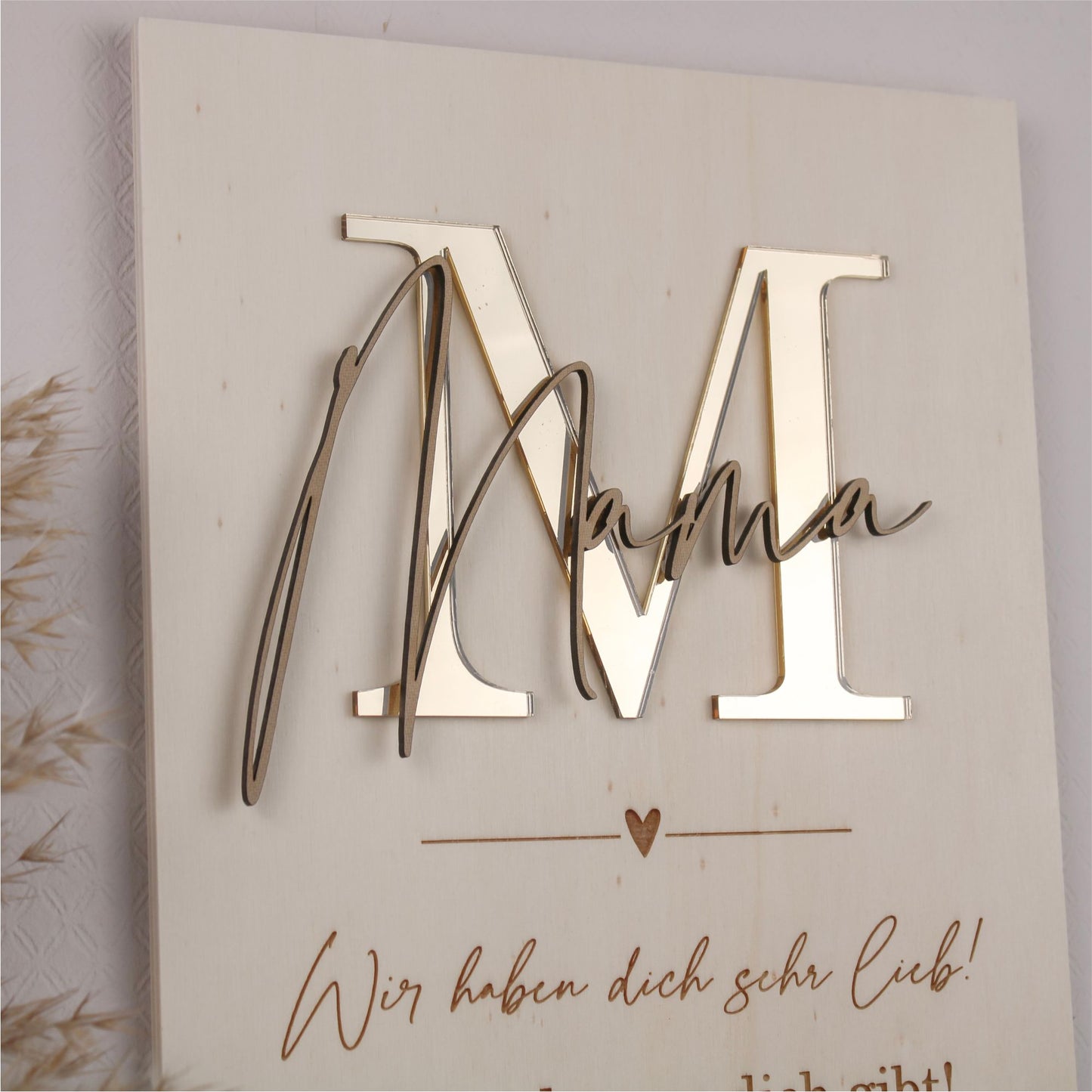 Holzbild A4 M-Mama mit Wunschtext