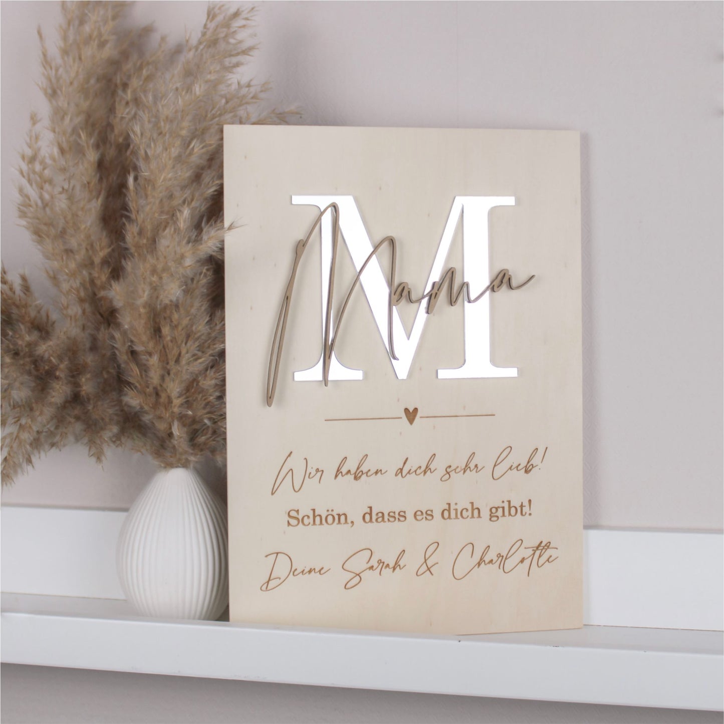 Holzbild A4 M-Mama mit Wunschtext
