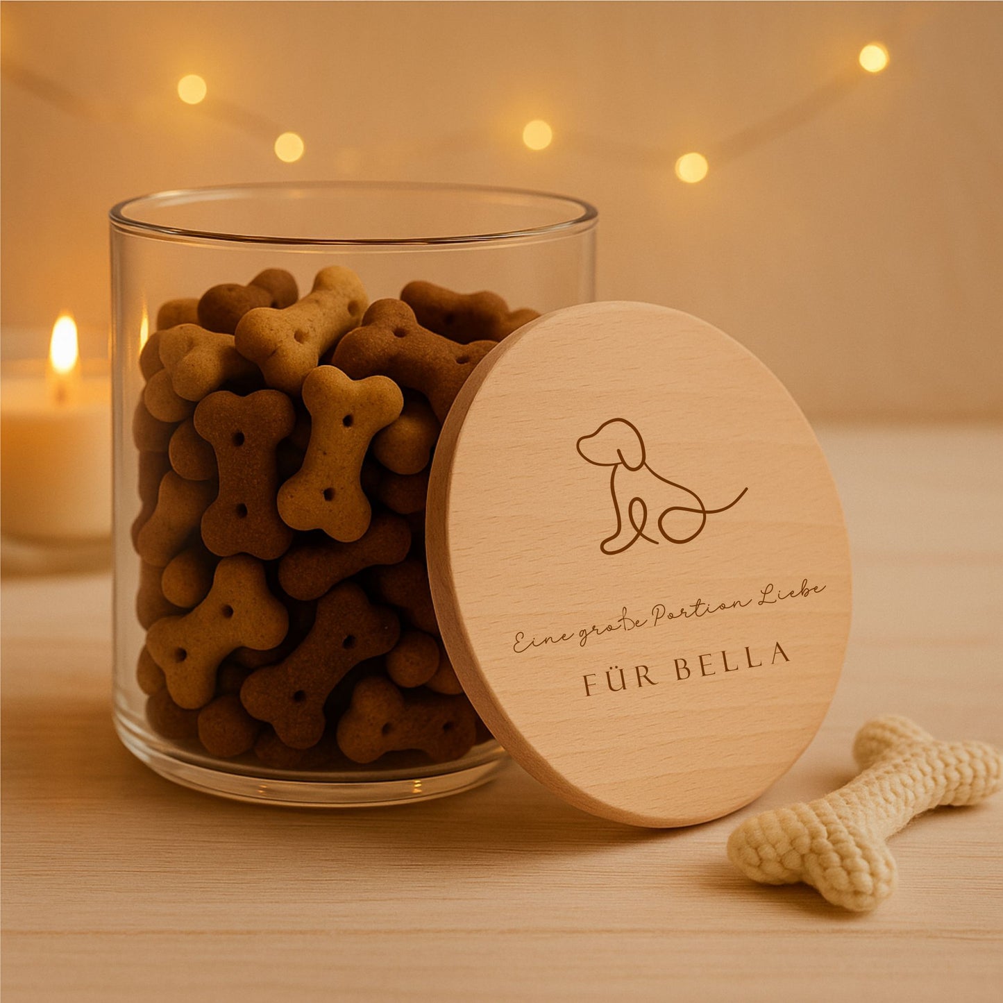 Leckerliglas Hund mit Gravur 530 ml– Vorratsglas mit Holzdeckel Hund & Wunschtext