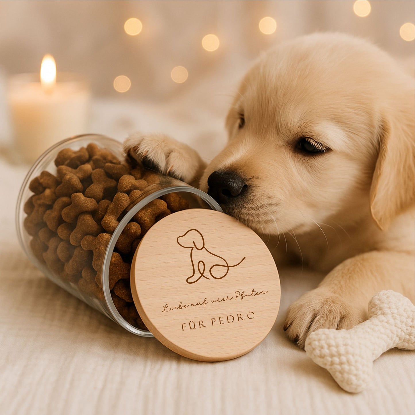 Leckerliglas Hund mit Gravur 530 ml– Vorratsglas mit Holzdeckel Hund & Wunschtext