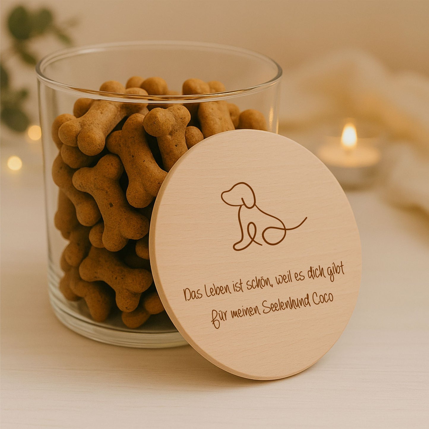 Leckerliglas Hund mit Gravur 530 ml– Vorratsglas mit Holzdeckel Hund & Wunschtext