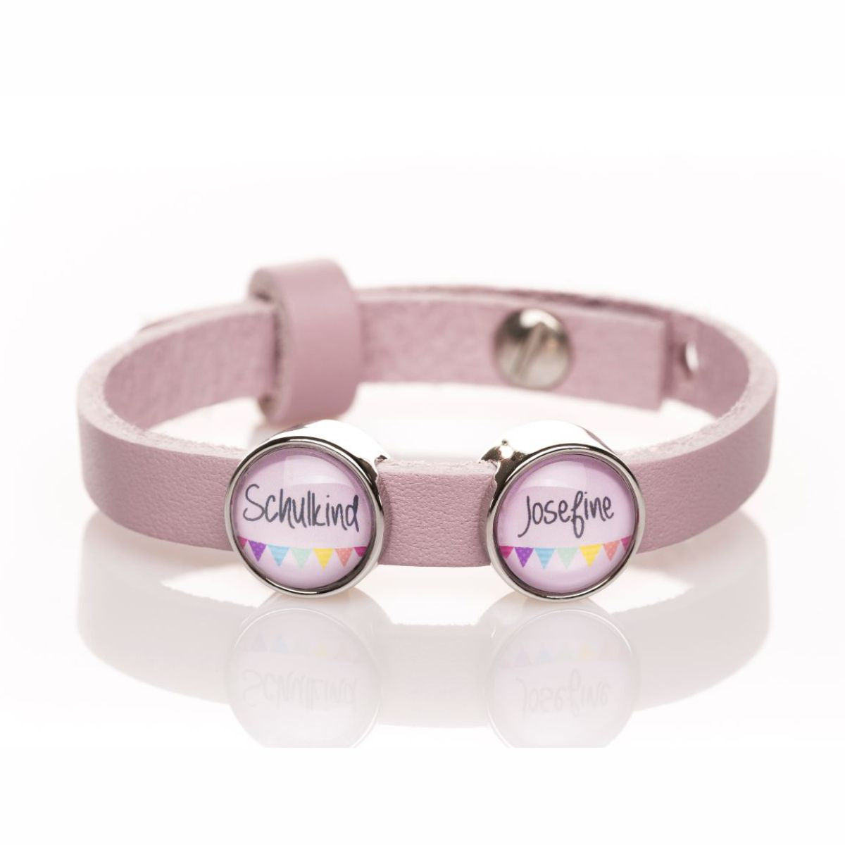 Lederarmband einfach rosa Schulkind und mit Wimpel rosa Wunschtext 2 Schiebeperle