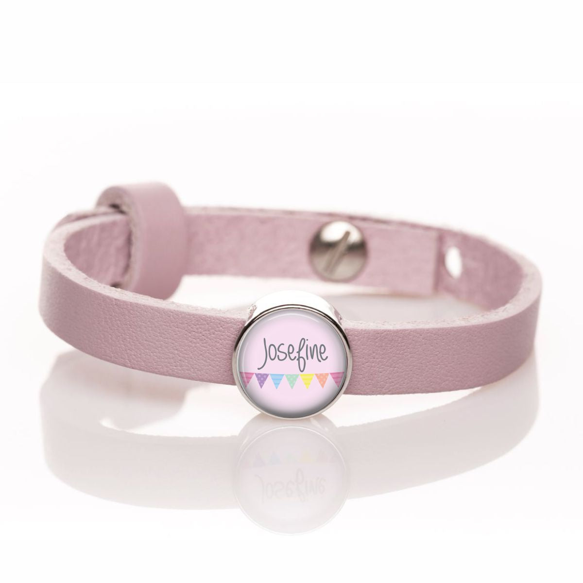 Lederarmband einfach rosa mit Wimpel rosa Wunschtext Schiebeperle