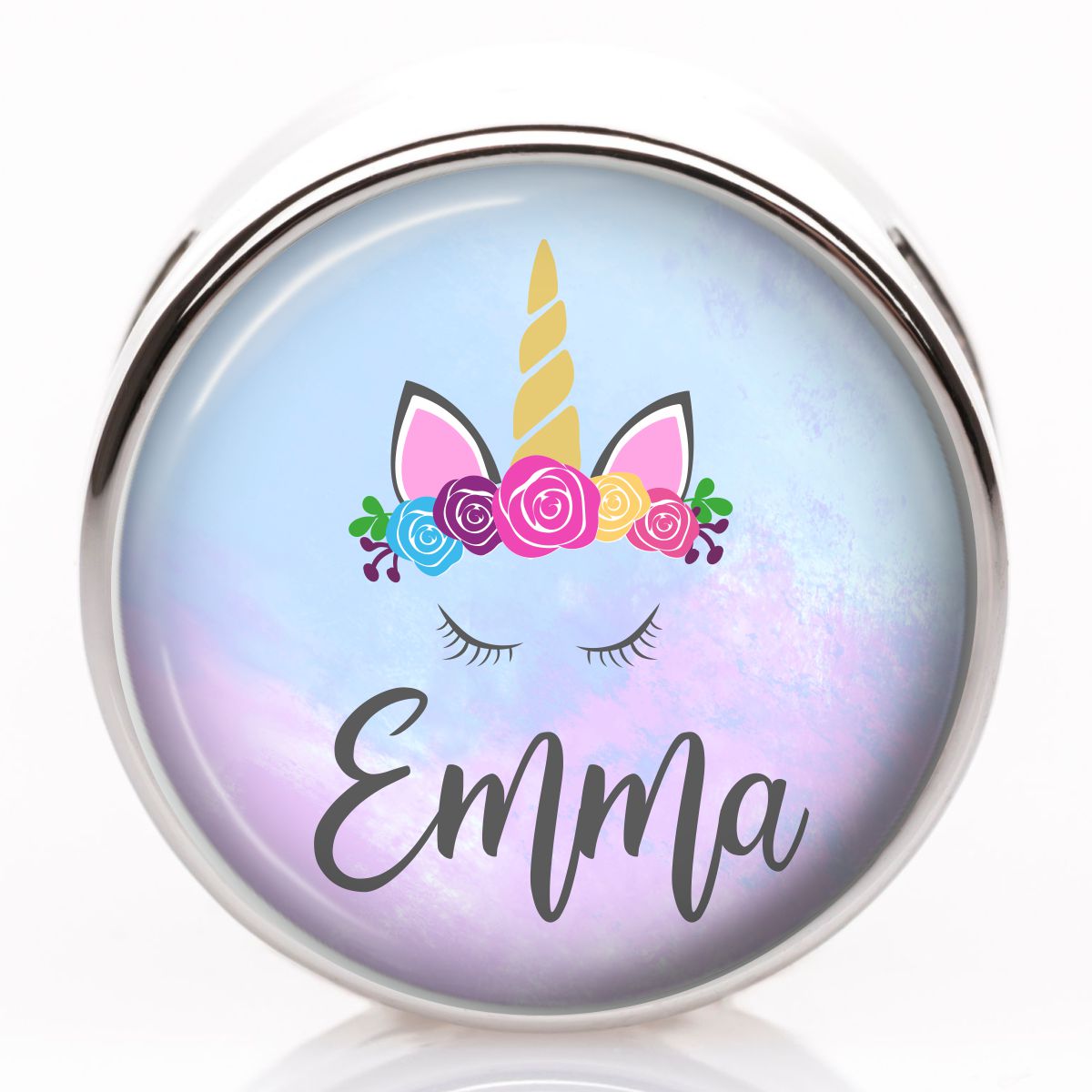 Lederarmband einfach rosa mit Einhorn lila und Wunschtext