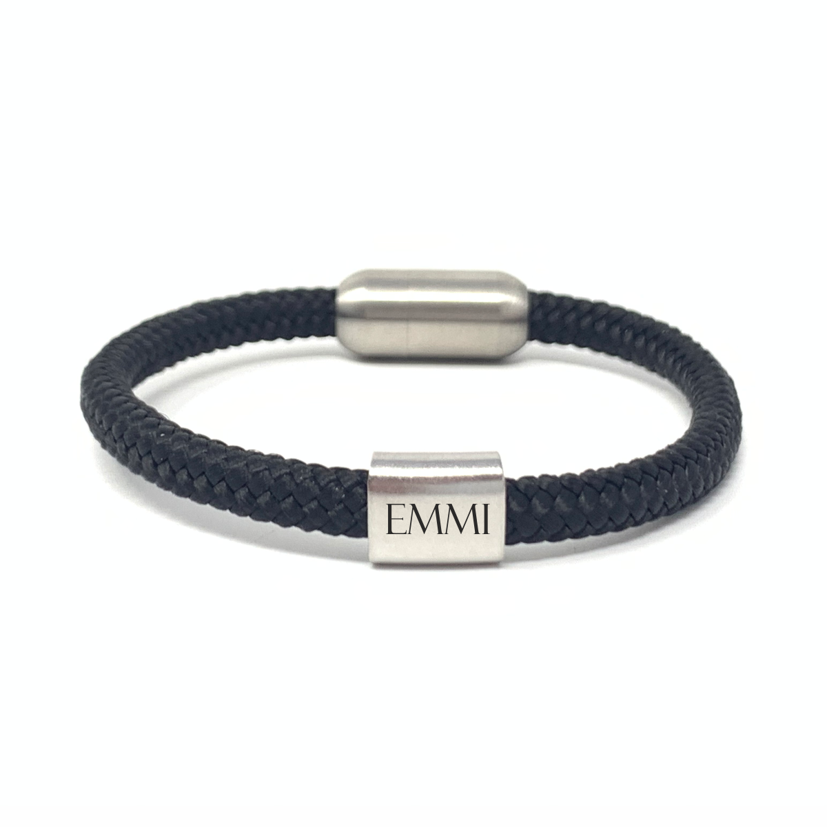Segelseilarmband einfach schwarz mit Wunschtextperle
