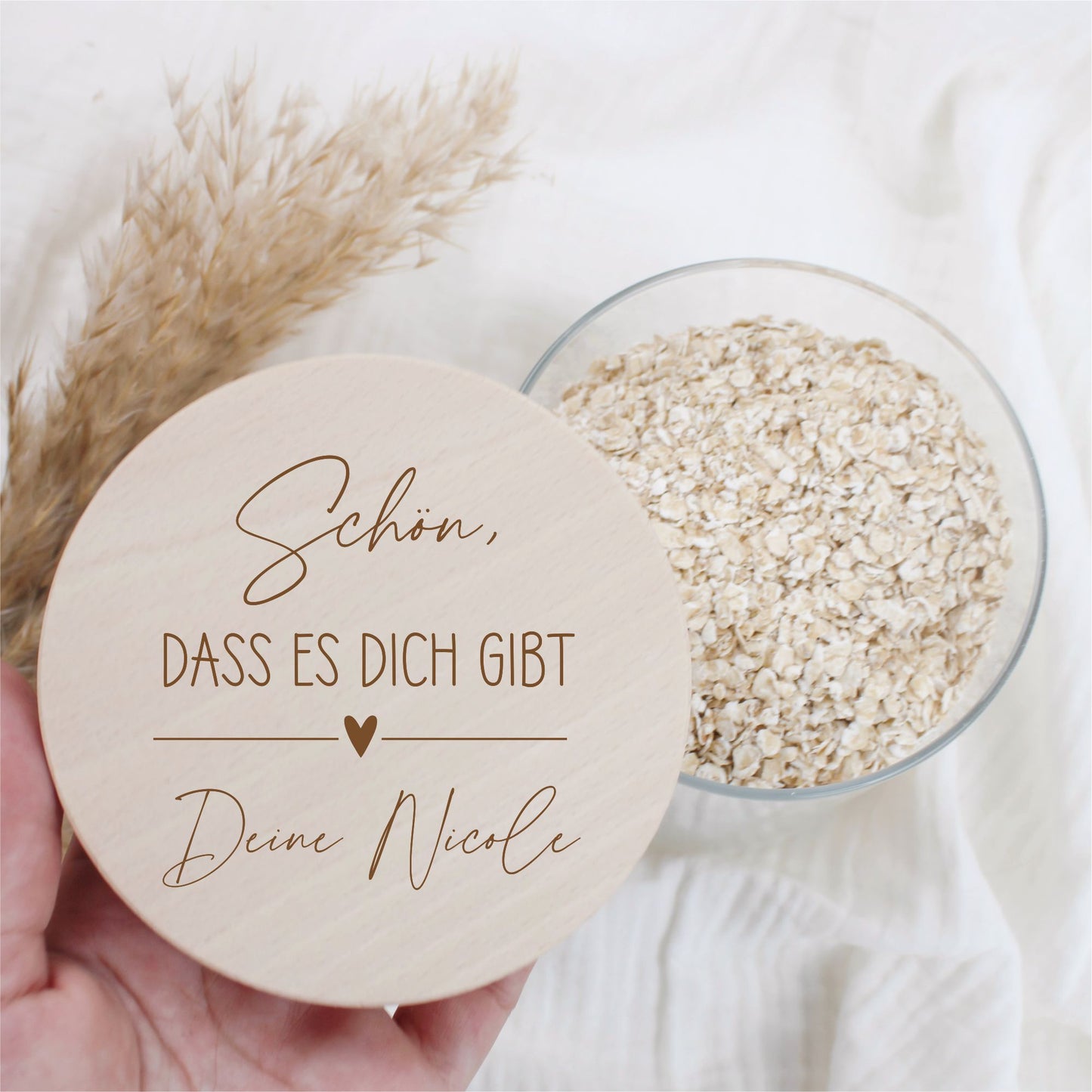 Vorratsglas 530ml mit Holzdeckel - Schön, dass das es dich gibt + dein Wunschtext