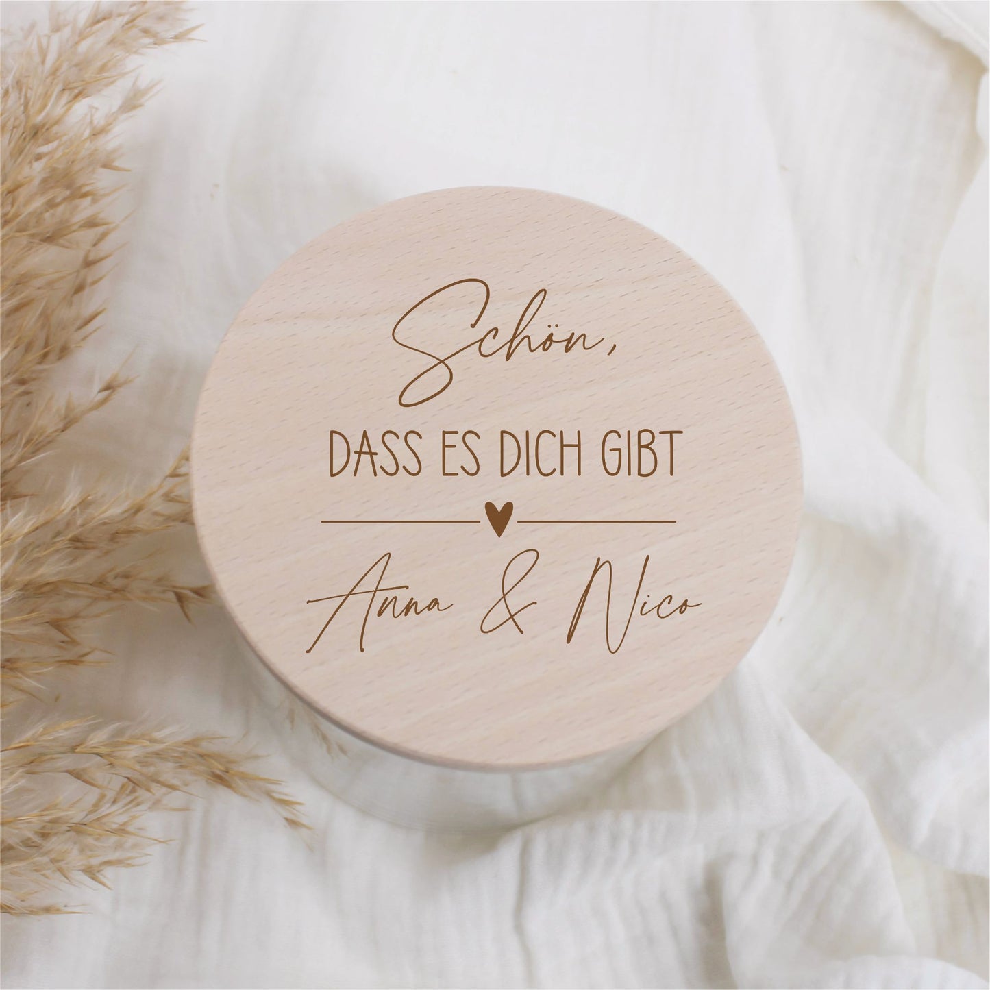 Vorratsglas 530ml mit Holzdeckel - Schön, dass das es dich gibt + dein Wunschtext