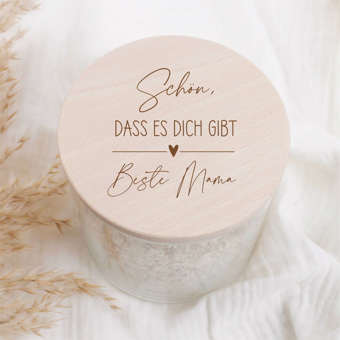 Vorratsglas 530ml mit Holzdeckel - Schön, dass das es dich gibt + dein Wunschtext