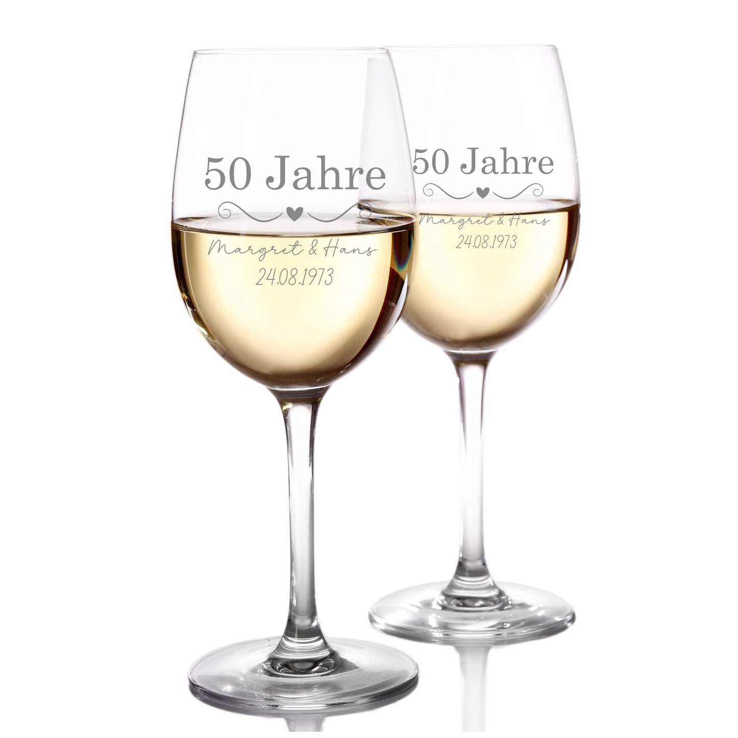 Weinglas Set goldene Hochzeit 50 Jahre mit Wunschtext