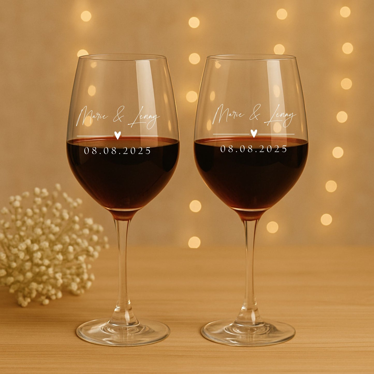 Weinglas Set mit Herzchen und Wunschtext - Leonardo Glas