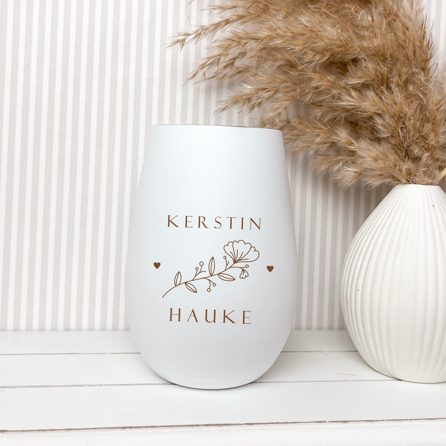 Windlicht Blumen mit Herzen und Wunschtext