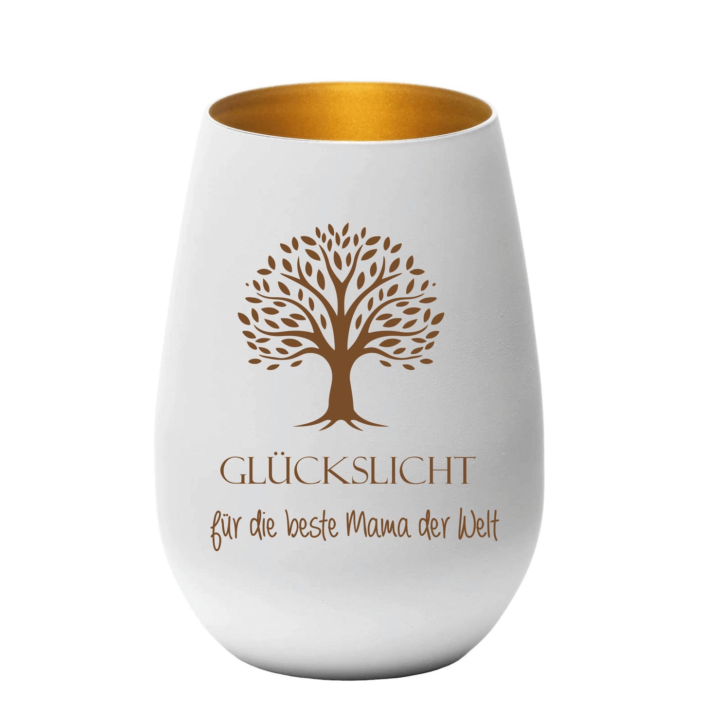 Windlicht weiß gold Lebensbaum mit deinem Wunschtext