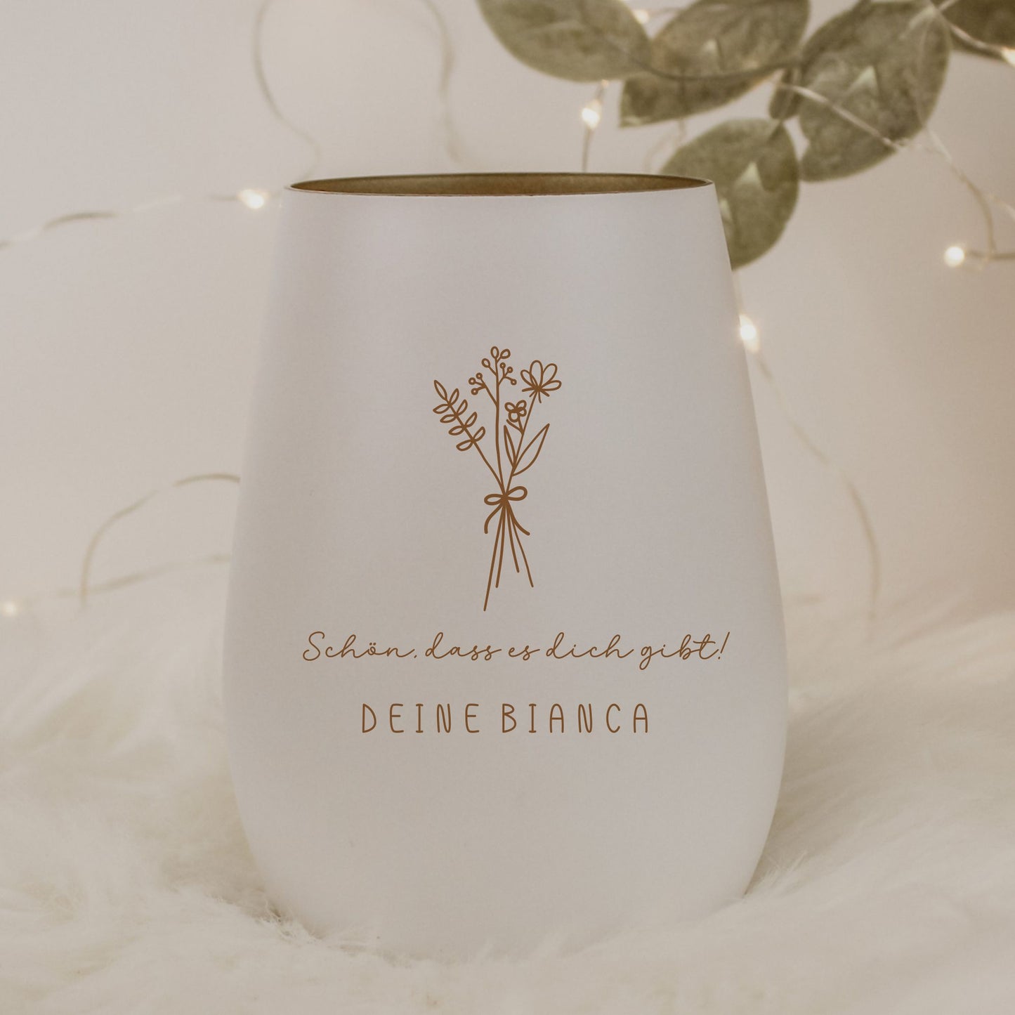 Windlicht Blumenstrauß mit Wunschtext