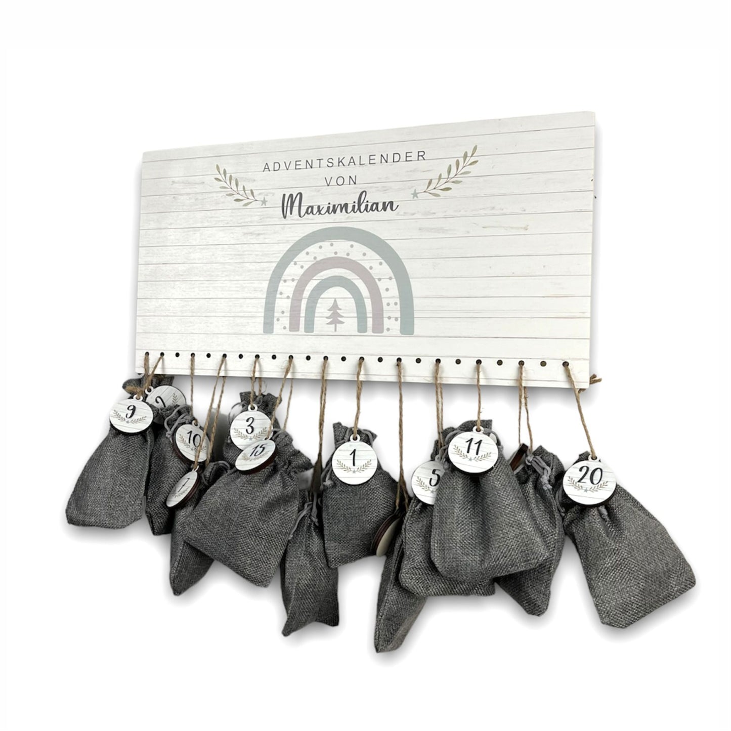 Adventskalender mit Wunschnamen - Regenbogen mint
