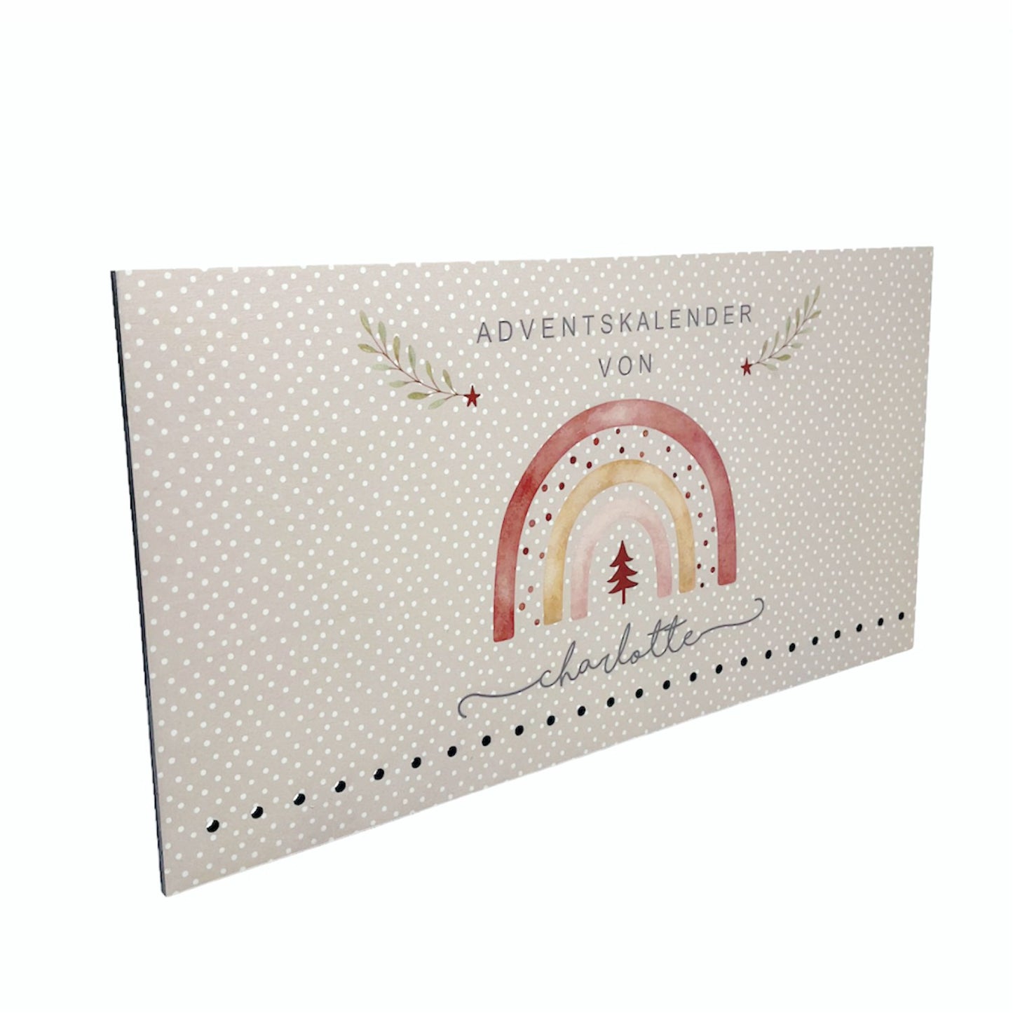 Adventskalender mit Wunschnamen - Regenbogen rosa