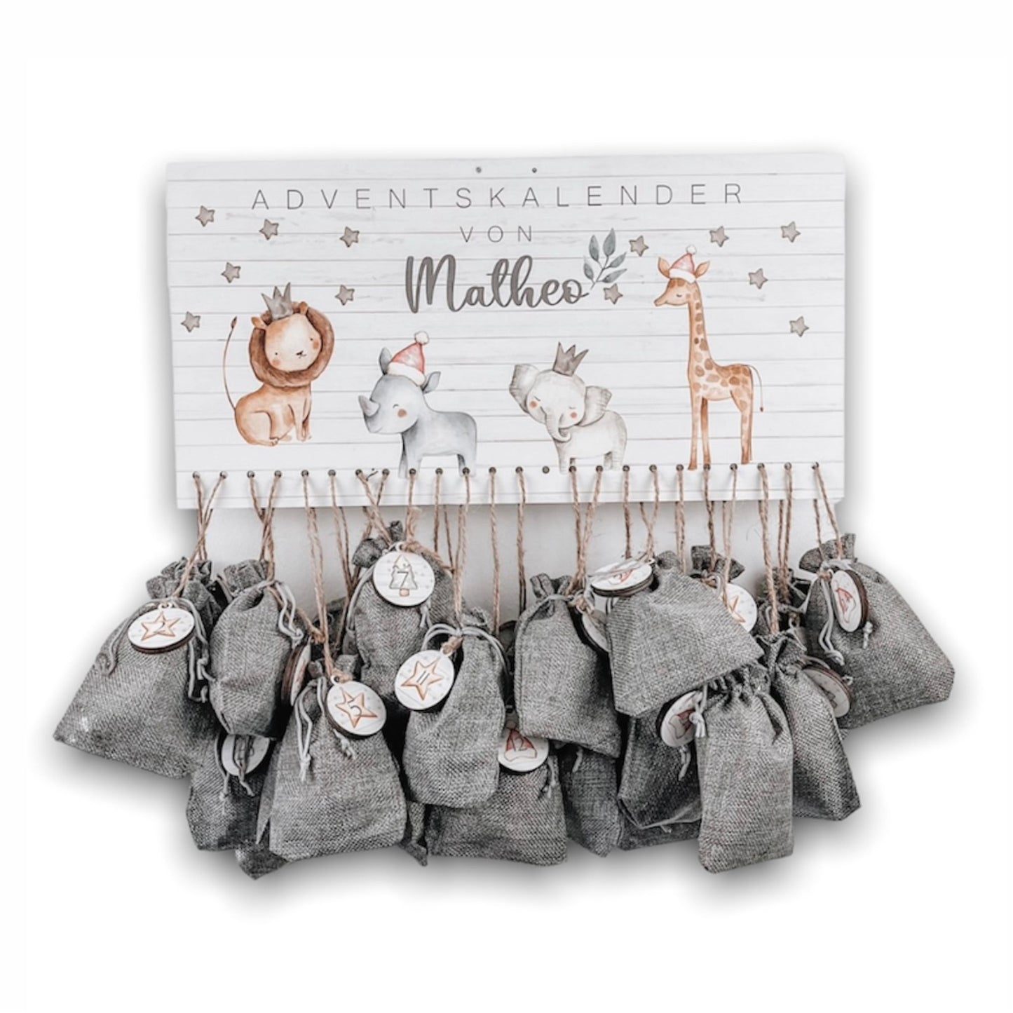 Adventskalender mit Wunschnamen - Safari Tiere