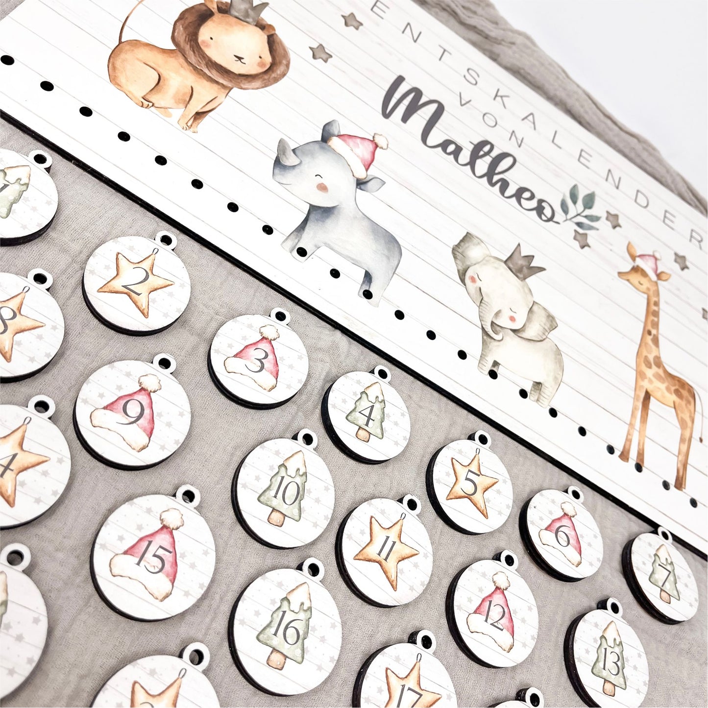 Adventskalender mit Wunschnamen - Safari Tiere