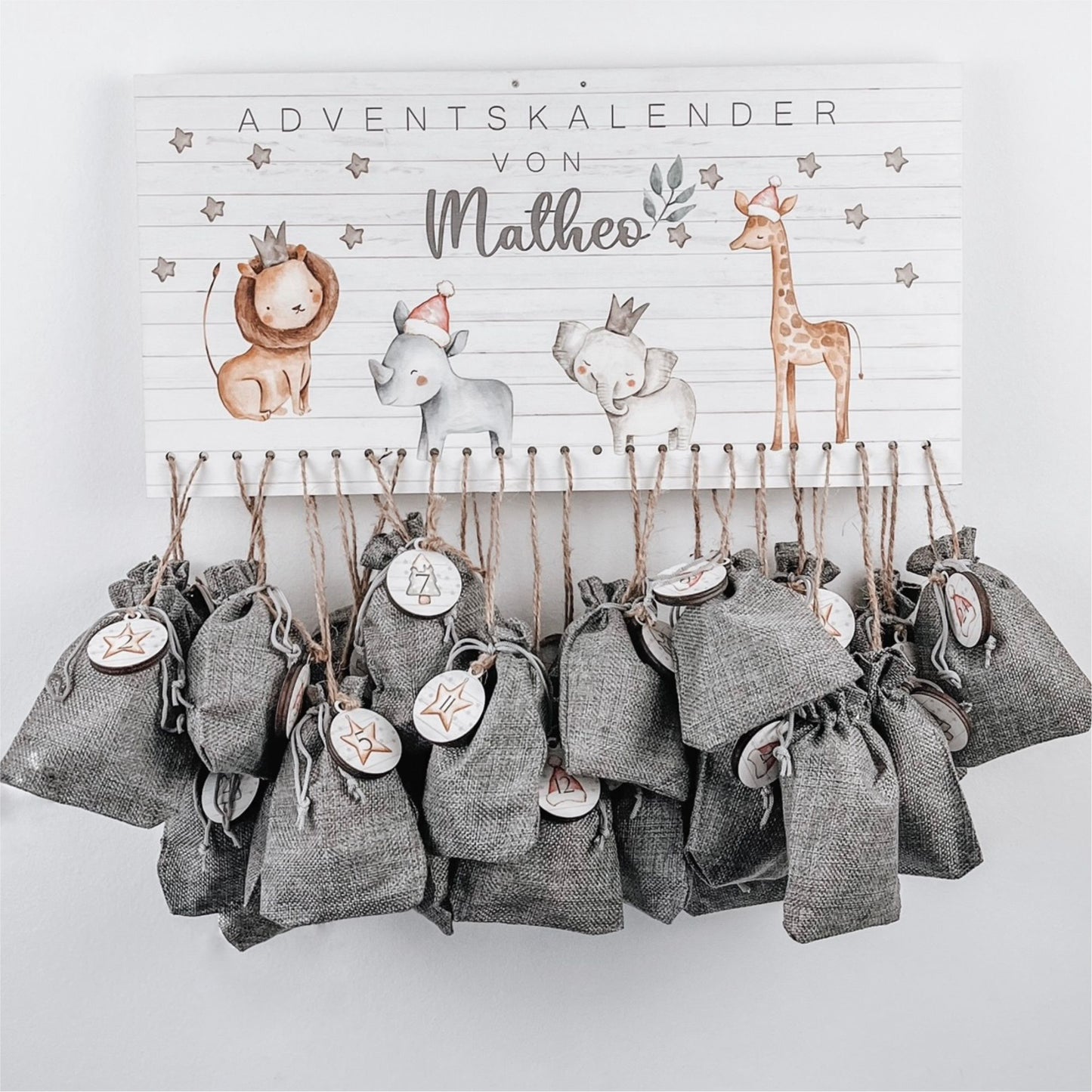 Adventskalender mit Wunschnamen - Safari Tiere