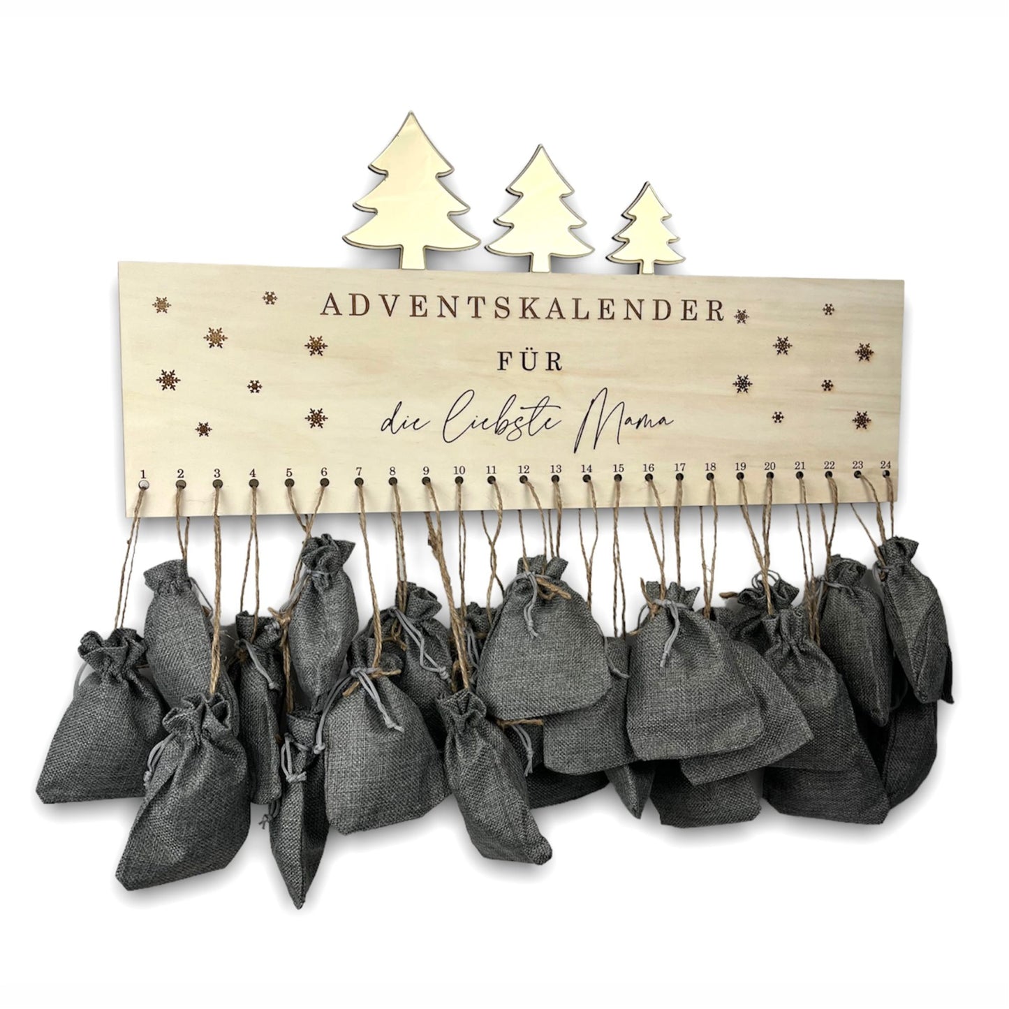 Adventskalender mit Wunschtext - Tannenbäume gold