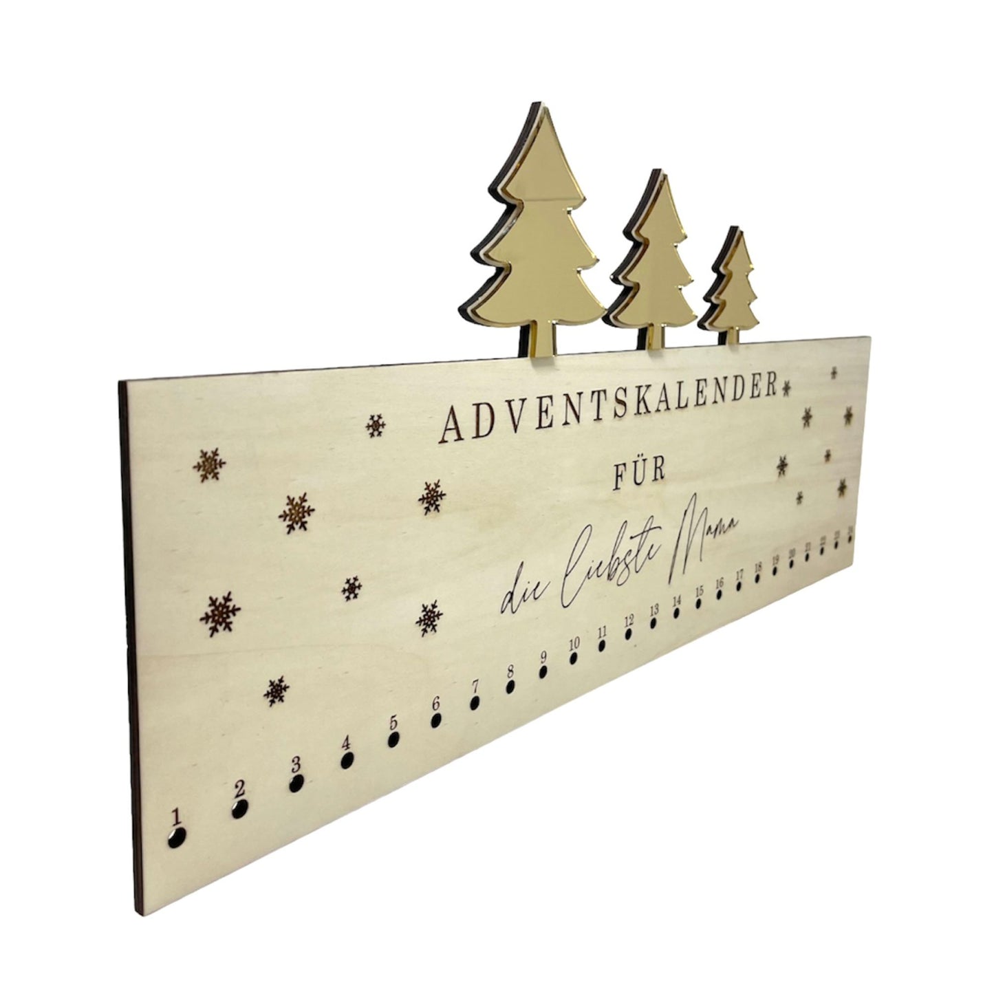 Adventskalender mit Wunschtext - Tannenbäume gold