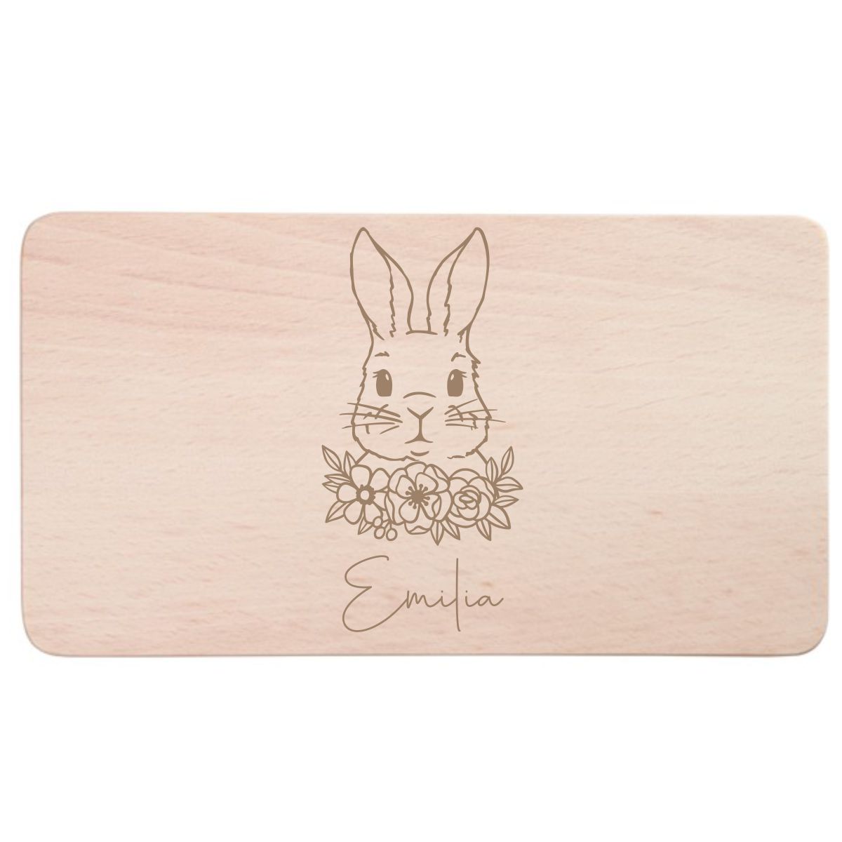 Frühstücksbrett Hase mit Blümchen und Wunschtext