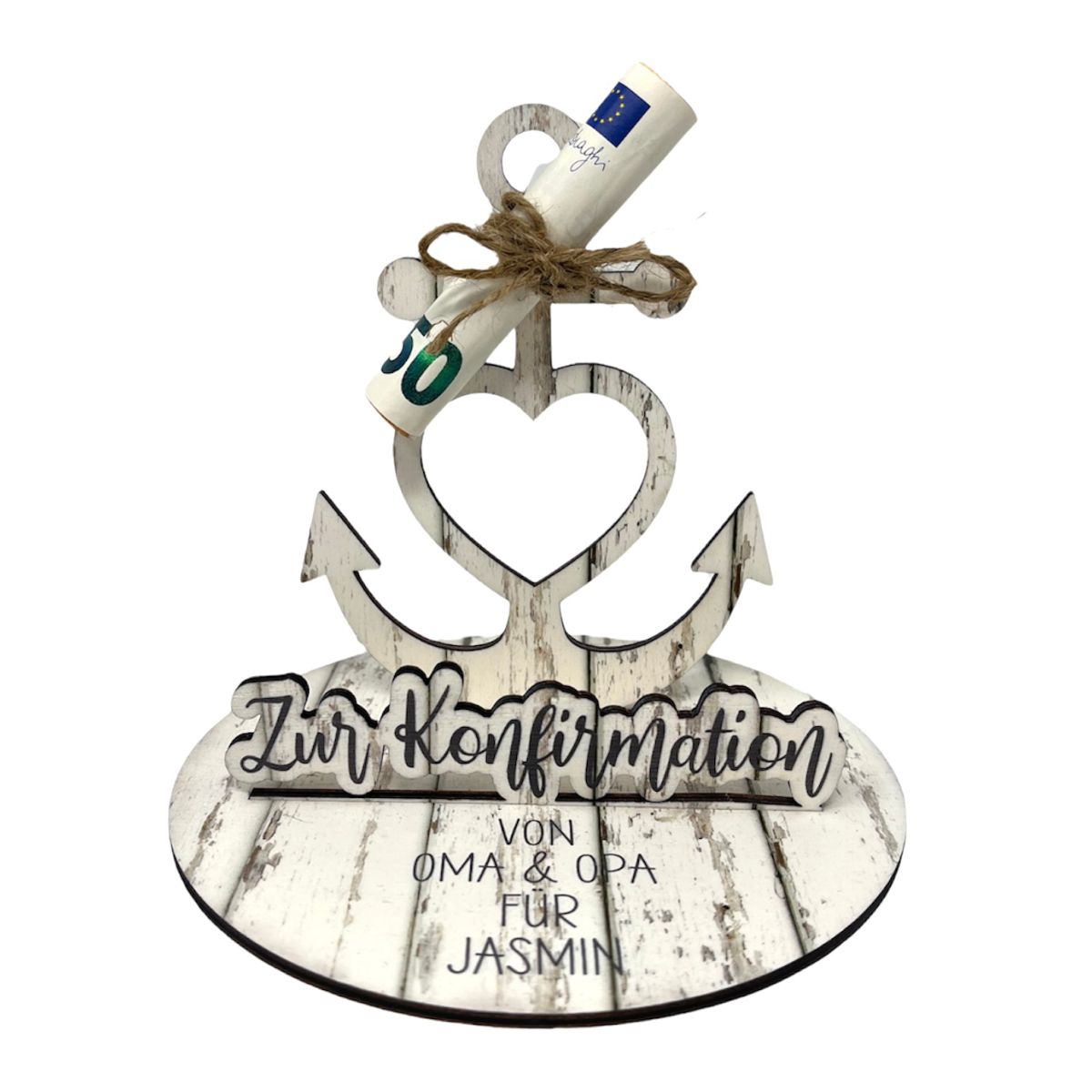Geldgeschenk Anker zur Konfirmation/ Kommunion mit Wunschtext