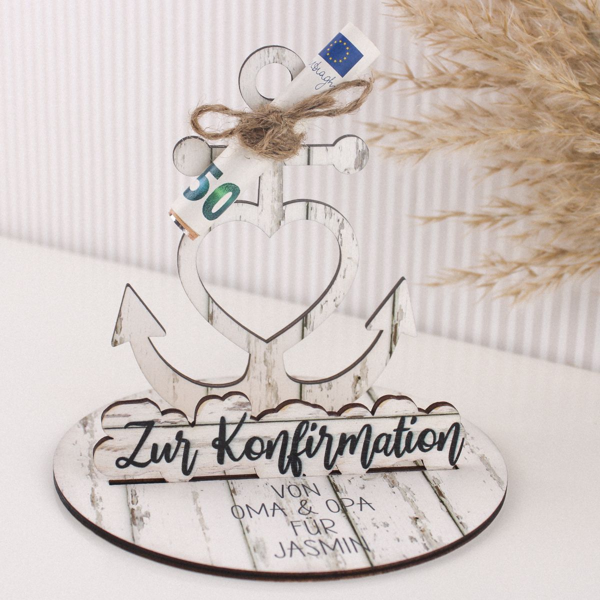 Geldgeschenk Anker zur Konfirmation/ Kommunion mit Wunschtext