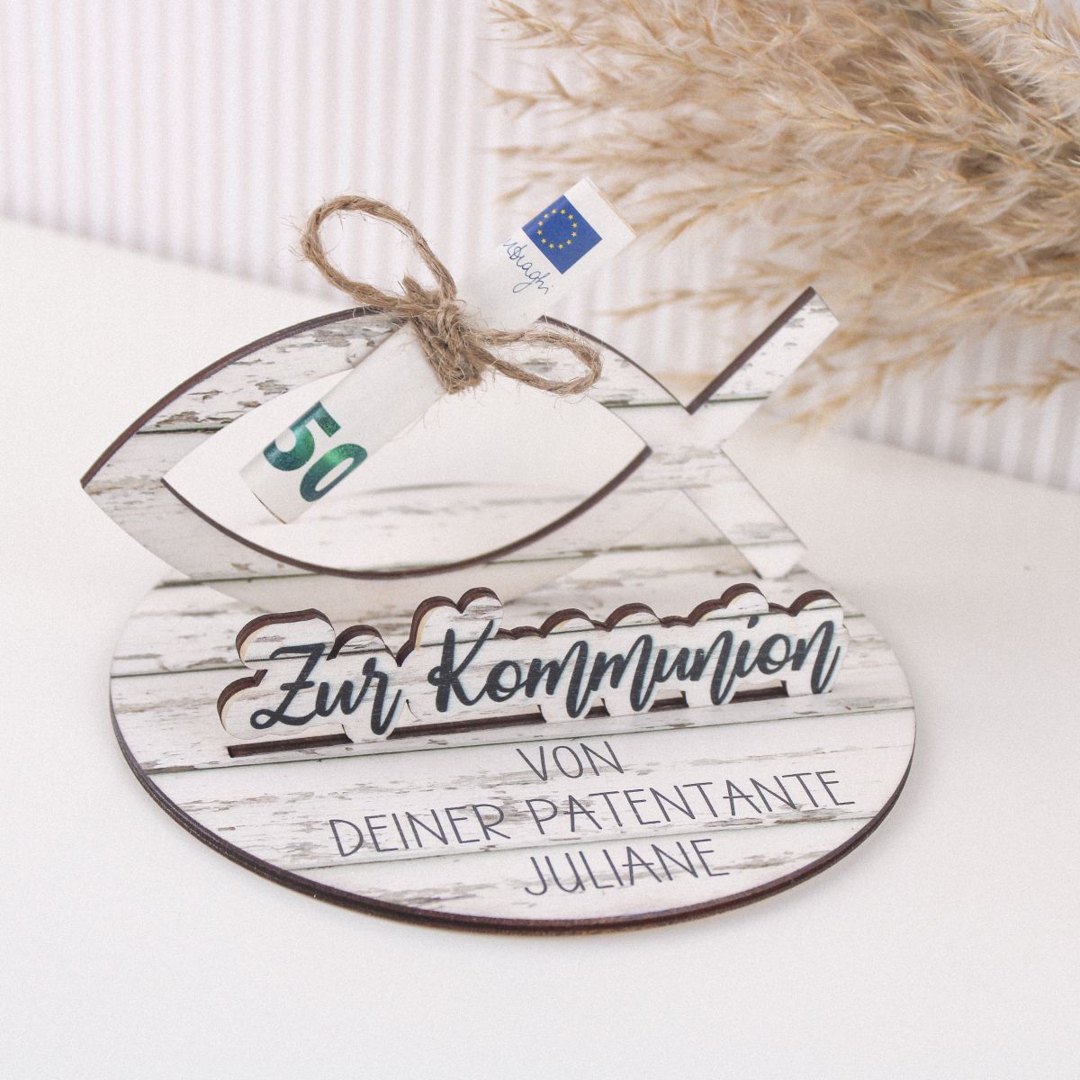 Geldgeschenk Fisch zur Konfirmation/ Kommunion mit Wunschtext