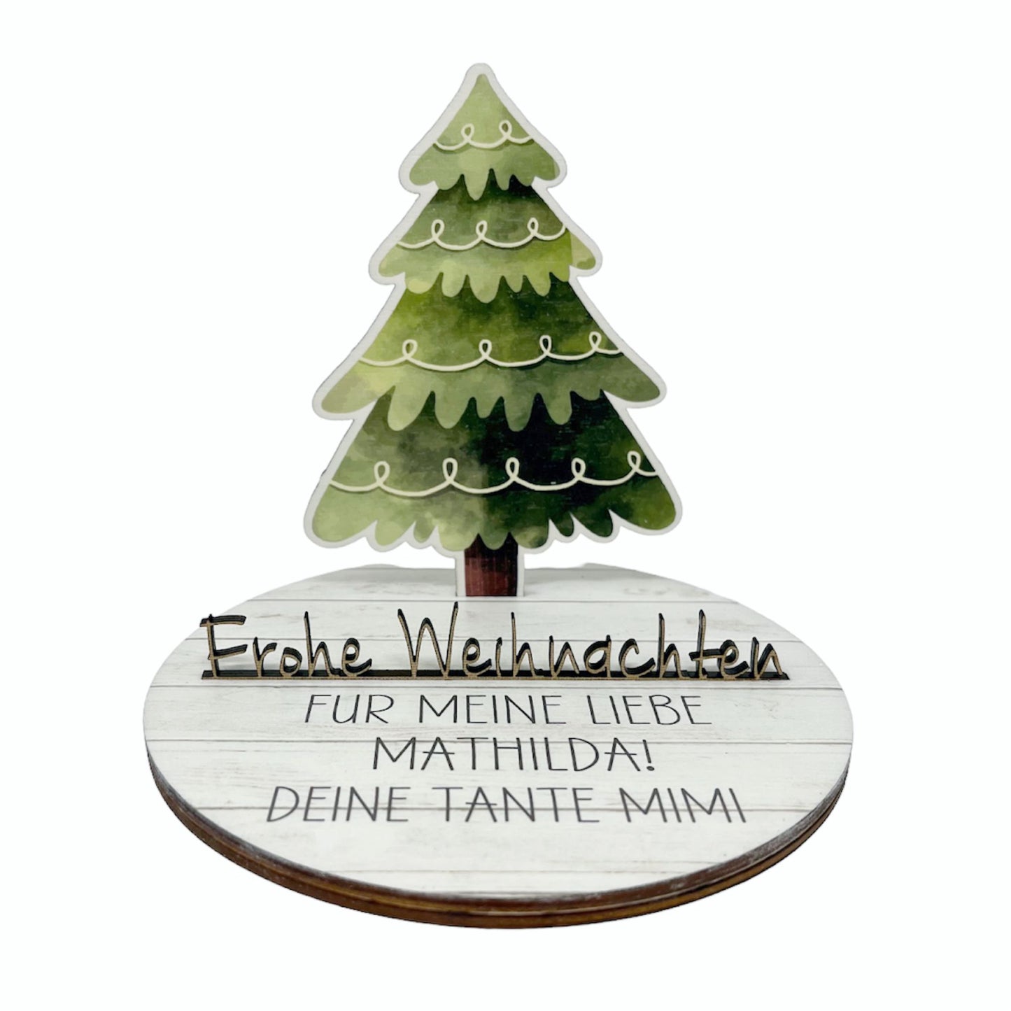 Geldgeschenk zu Weihnachten aus Holz bedruckt mit Wunschtext