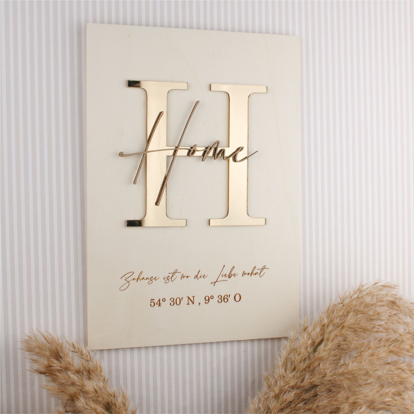 Holzbild A4 mit goldem Buchstaben und Wunschtext