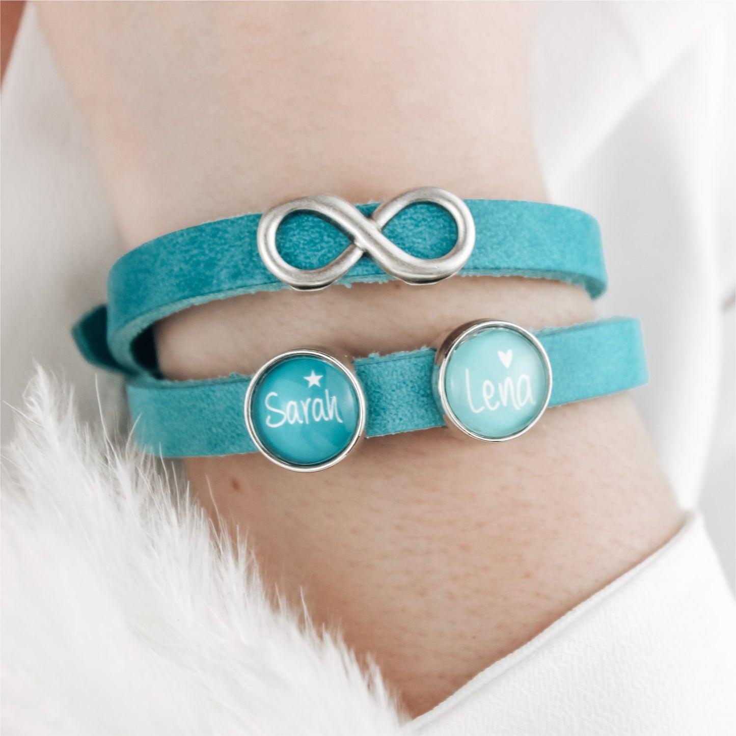 Lederarmband doppelt aquamarine