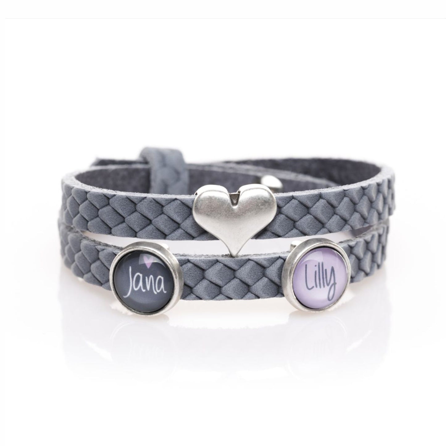 Lederarmband doppelt grau Reptilienmuster