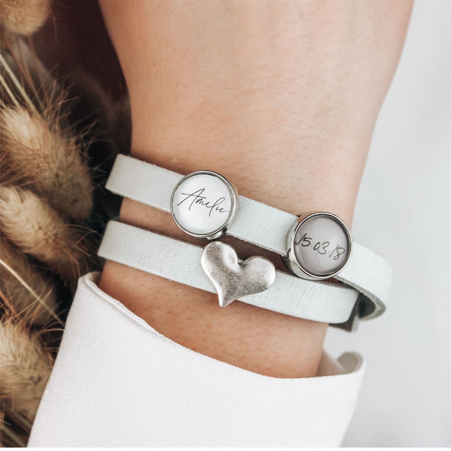 Lederarmband doppelt hellgrau