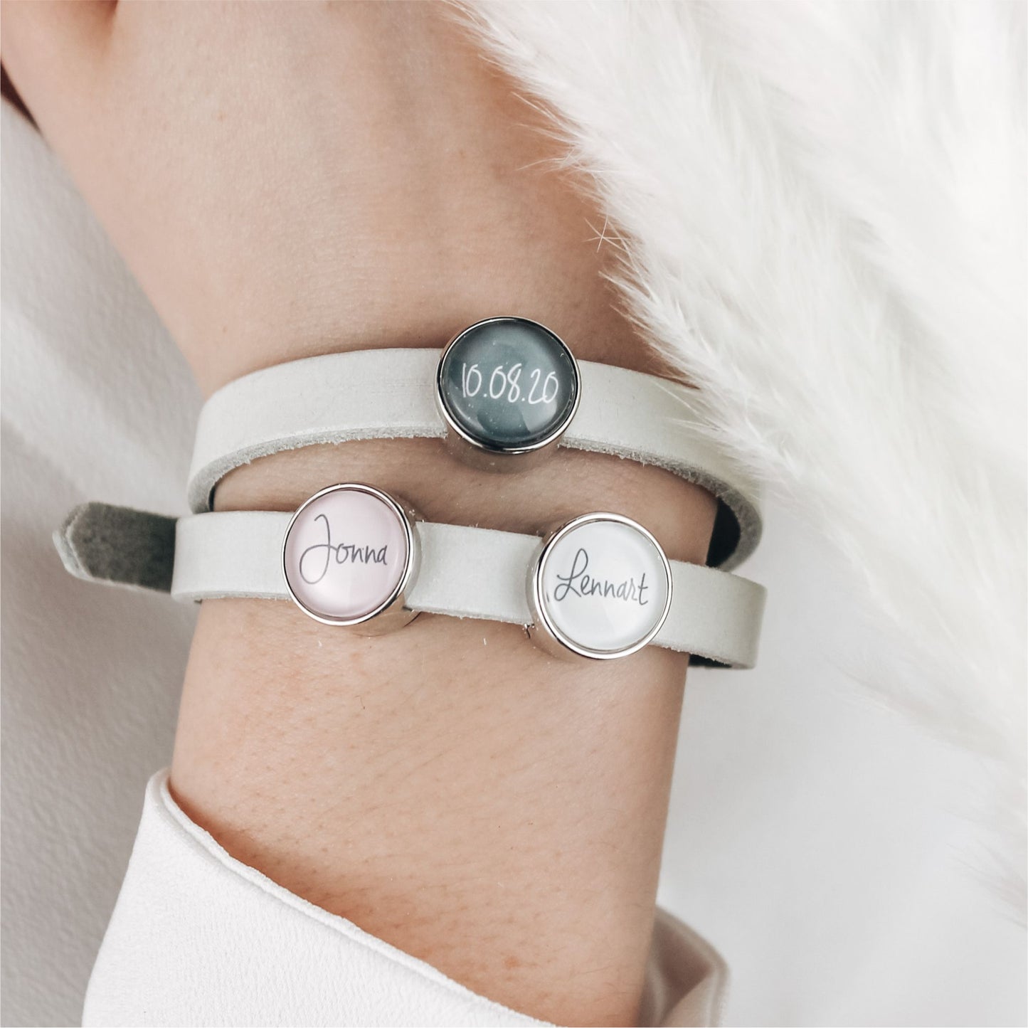Lederarmband doppelt hellgrau
