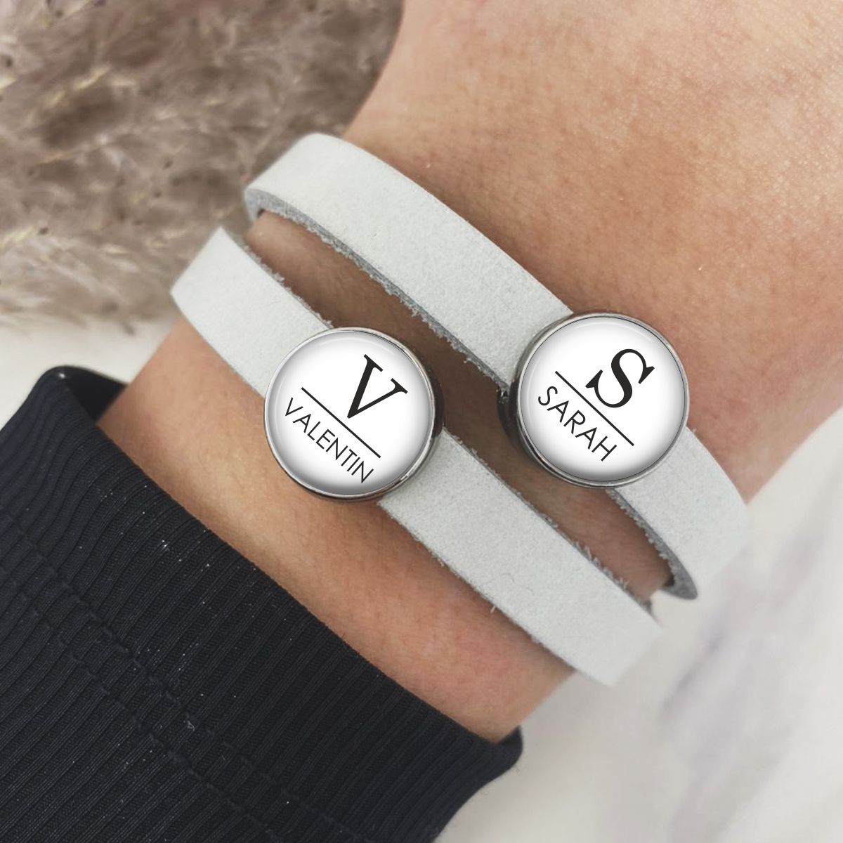 Lederarmband doppelt hellgrau