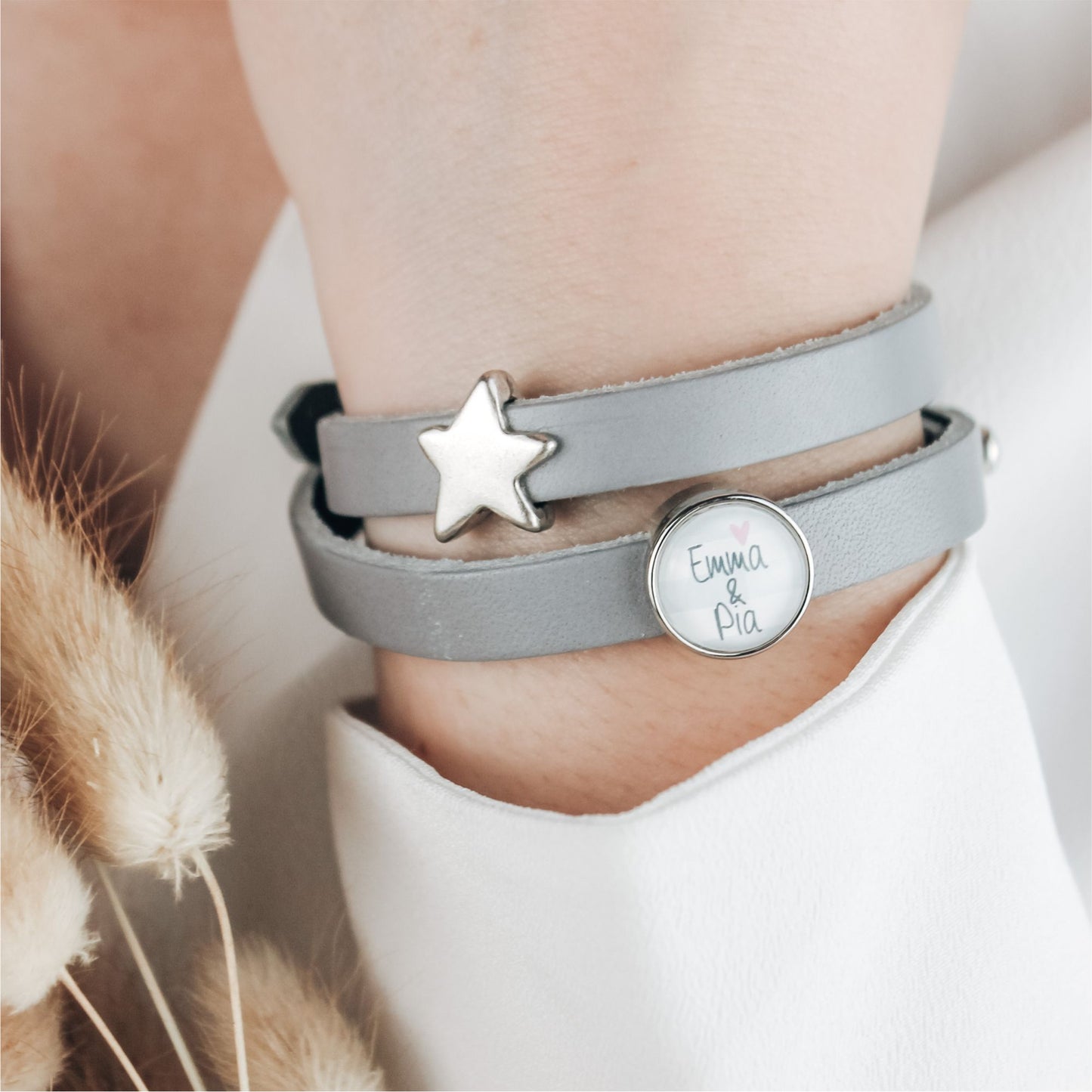 Lederarmband doppelt steingrau