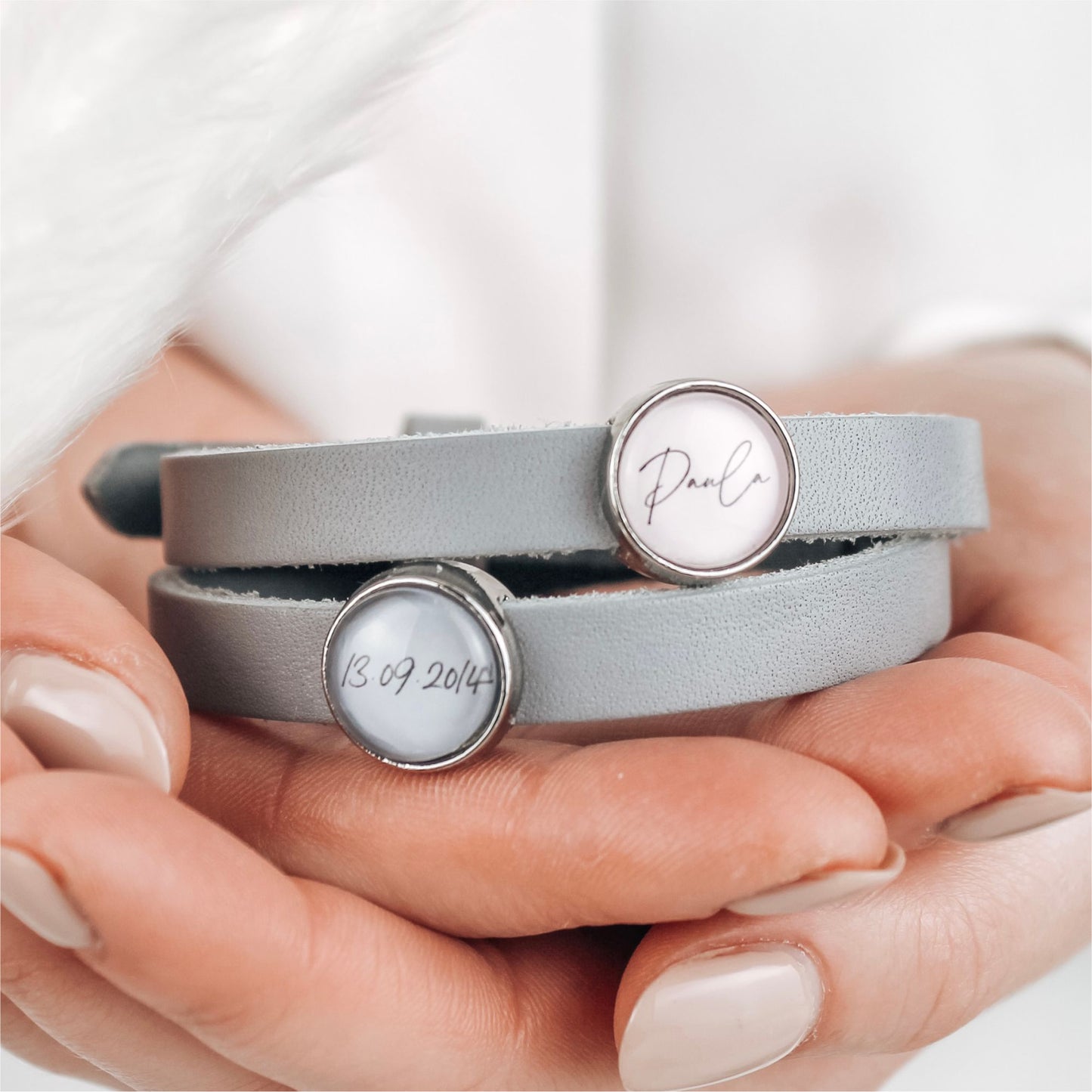Lederarmband doppelt steingrau