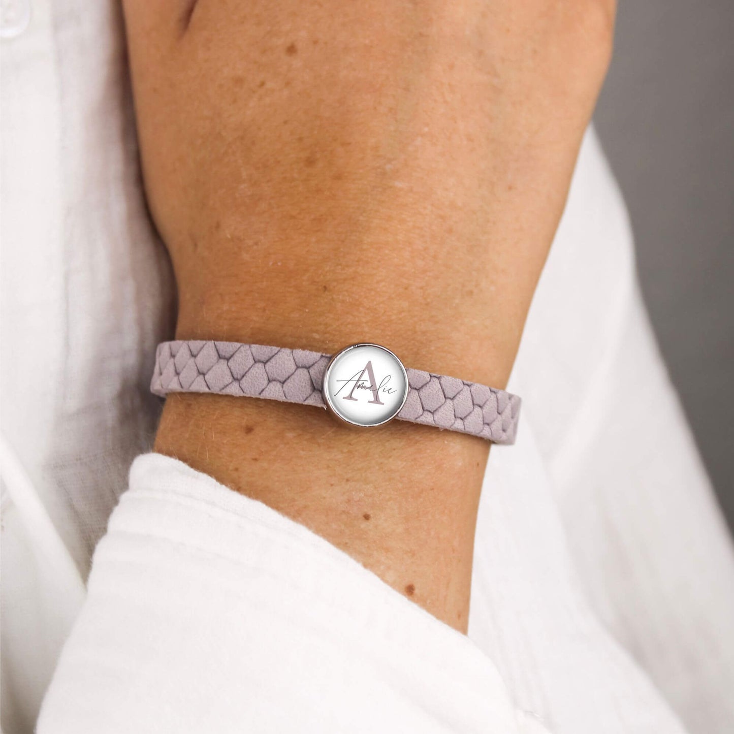Lederarmband einfach rosa Reptilienmuster