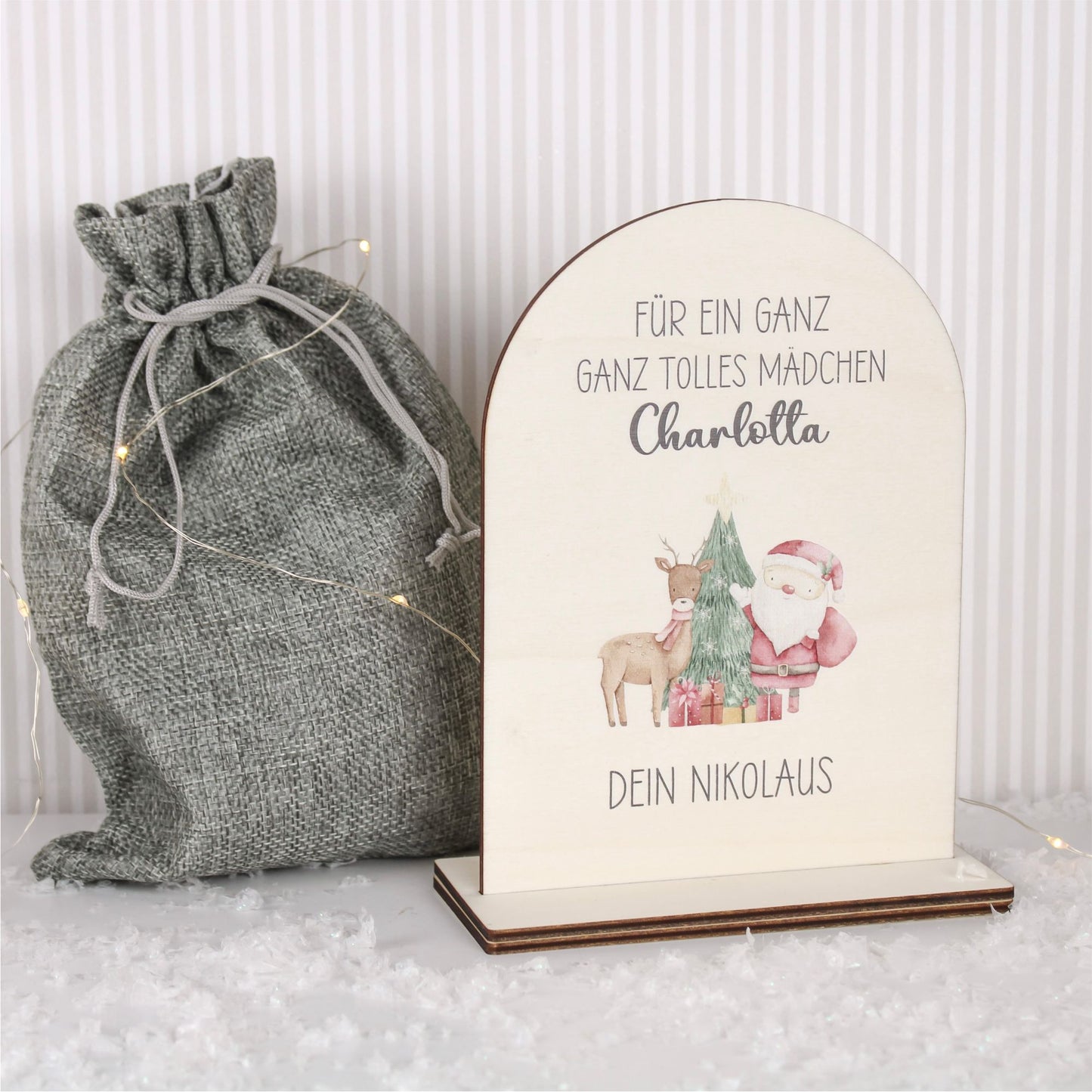 Nikolaus Geschenkidee mit Wunschtext und Säckchen