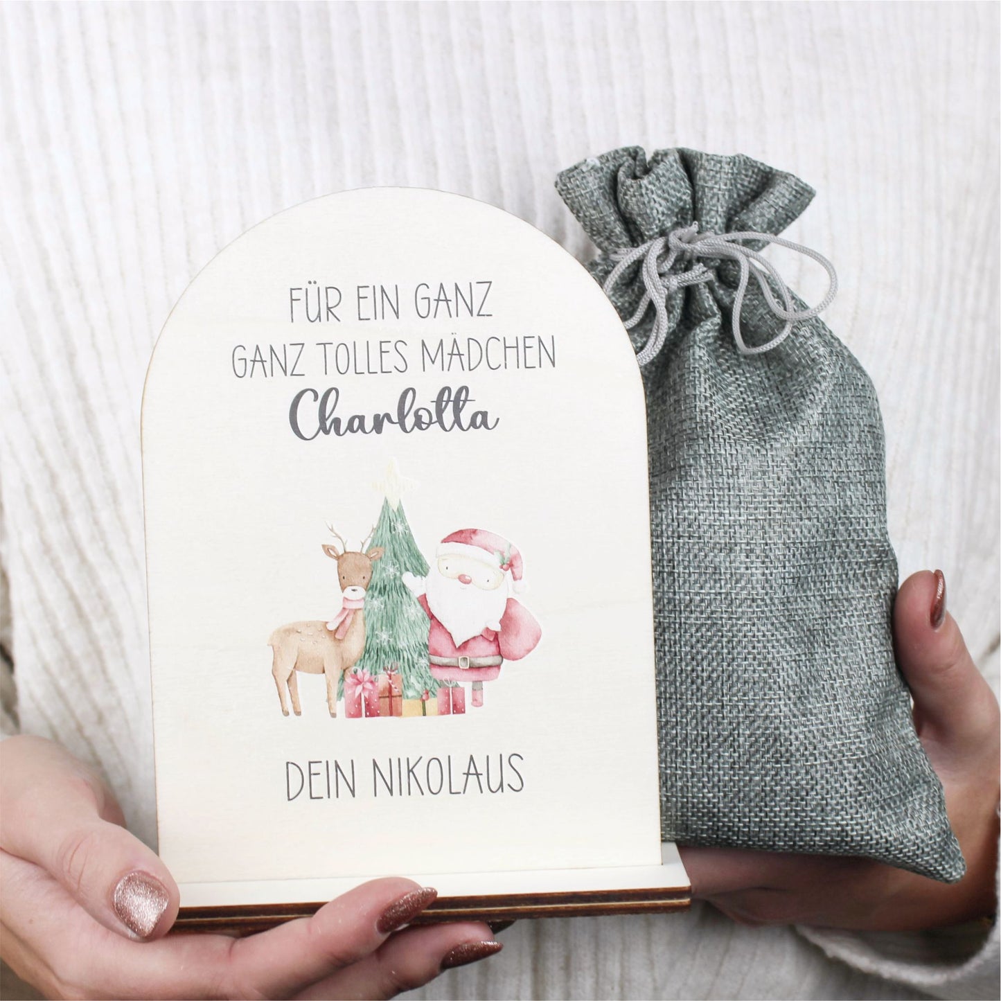 Nikolaus Geschenkidee mit Wunschtext und Säckchen