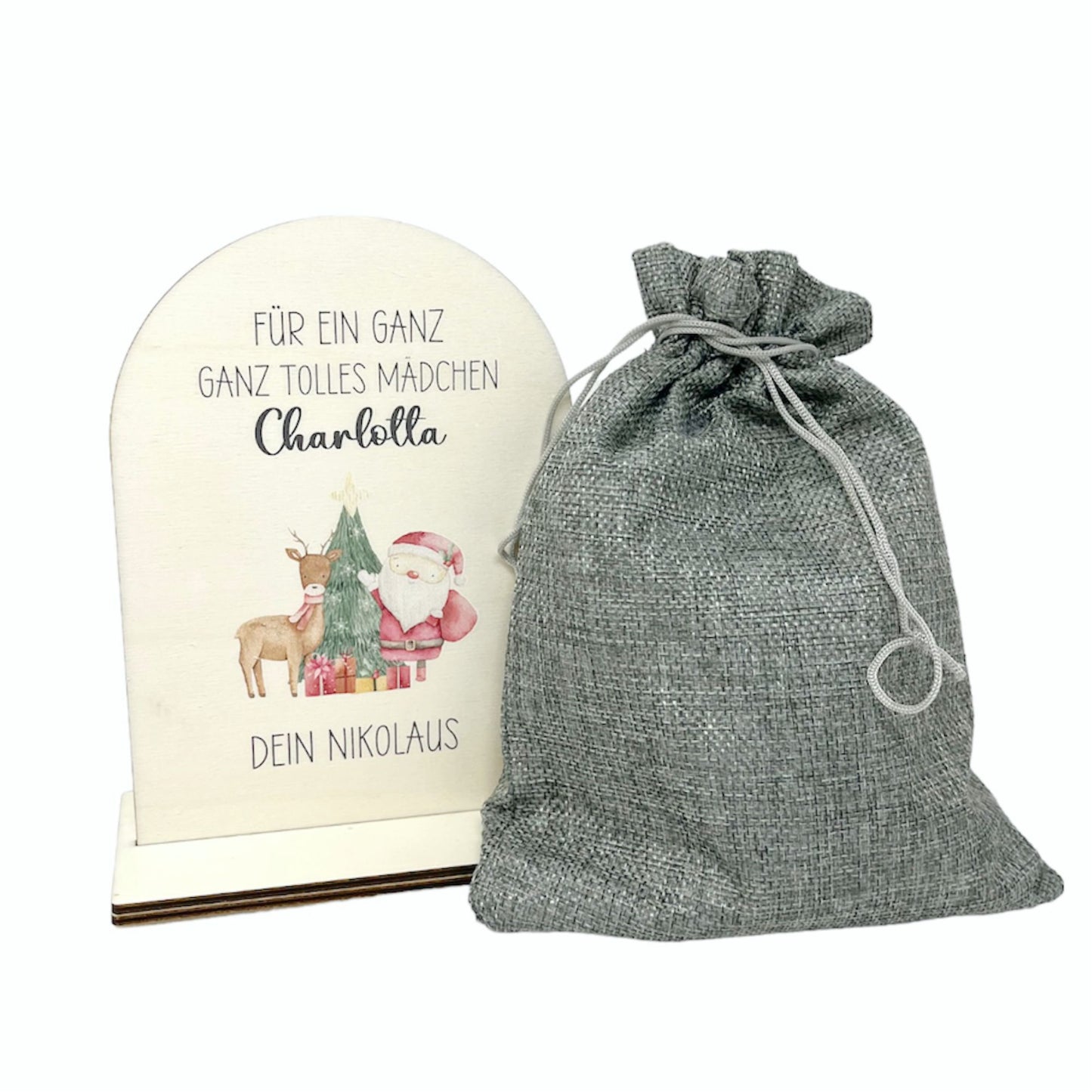 Nikolaus Geschenkidee mit Wunschtext und Säckchen