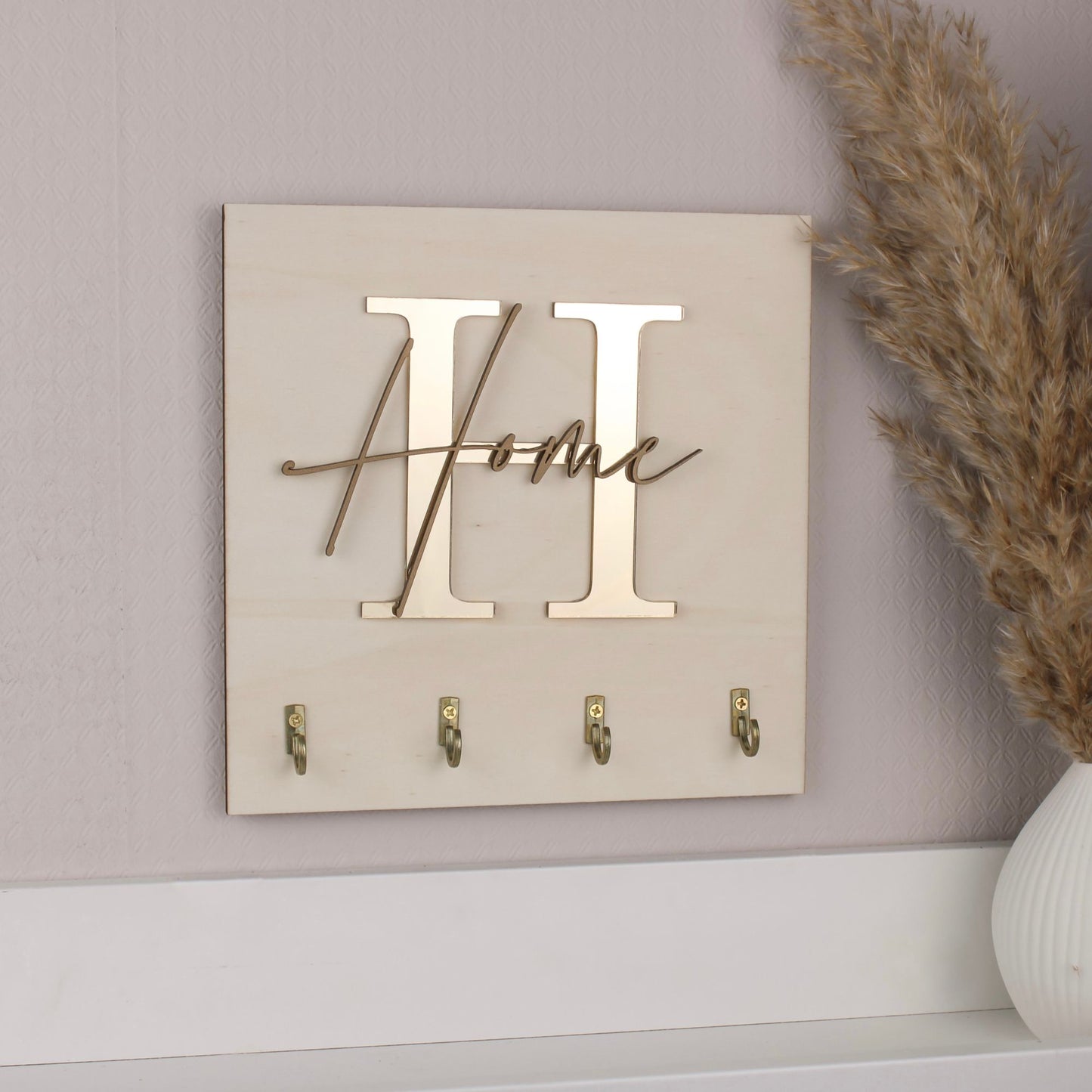Schlüsselbrett mit 4 Haken gold Buchstabe und deinem Wunschtext