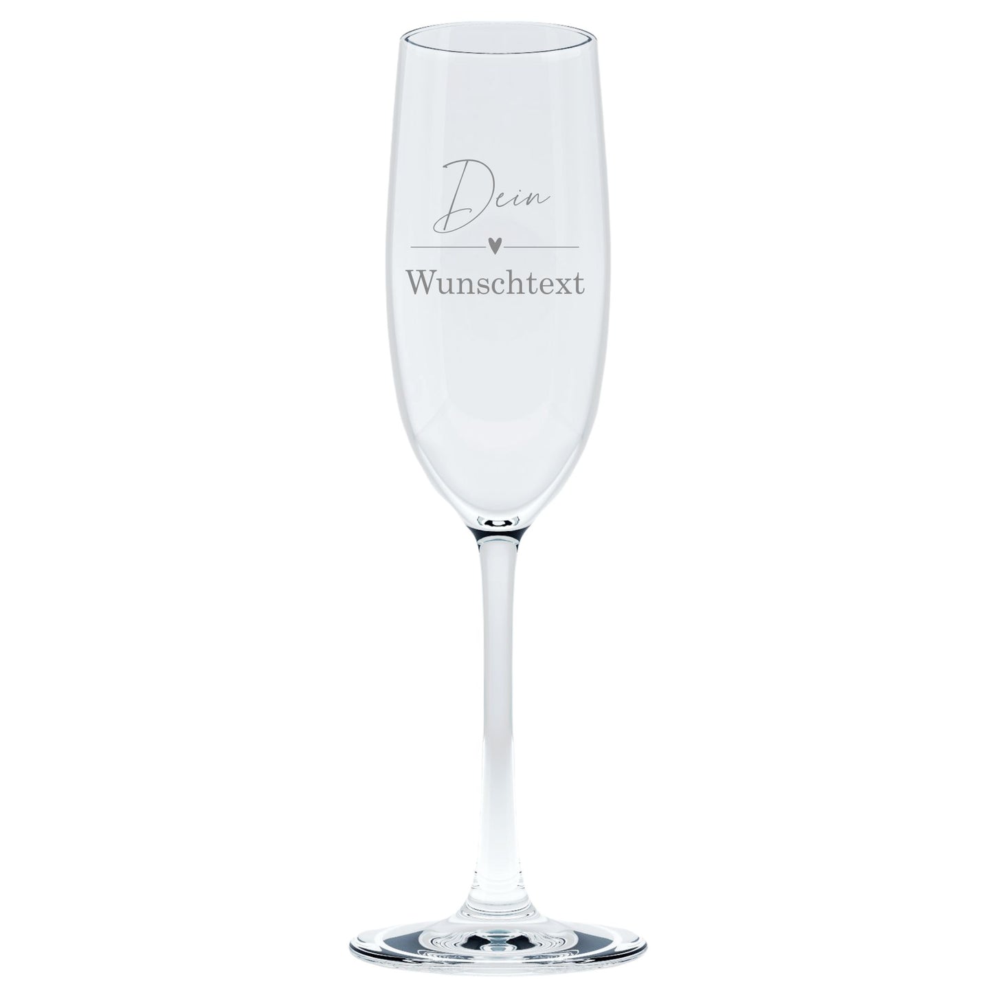 Sektglas mit Wunschtext und Herzchen