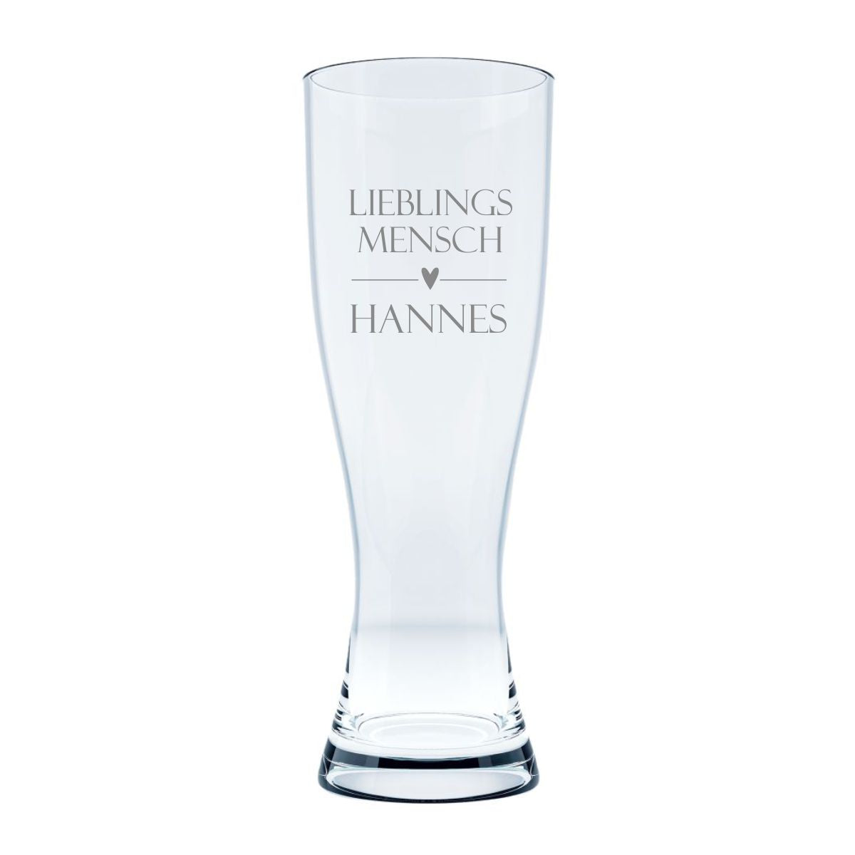 Weizenbierglas mit Herz und Wunschtext