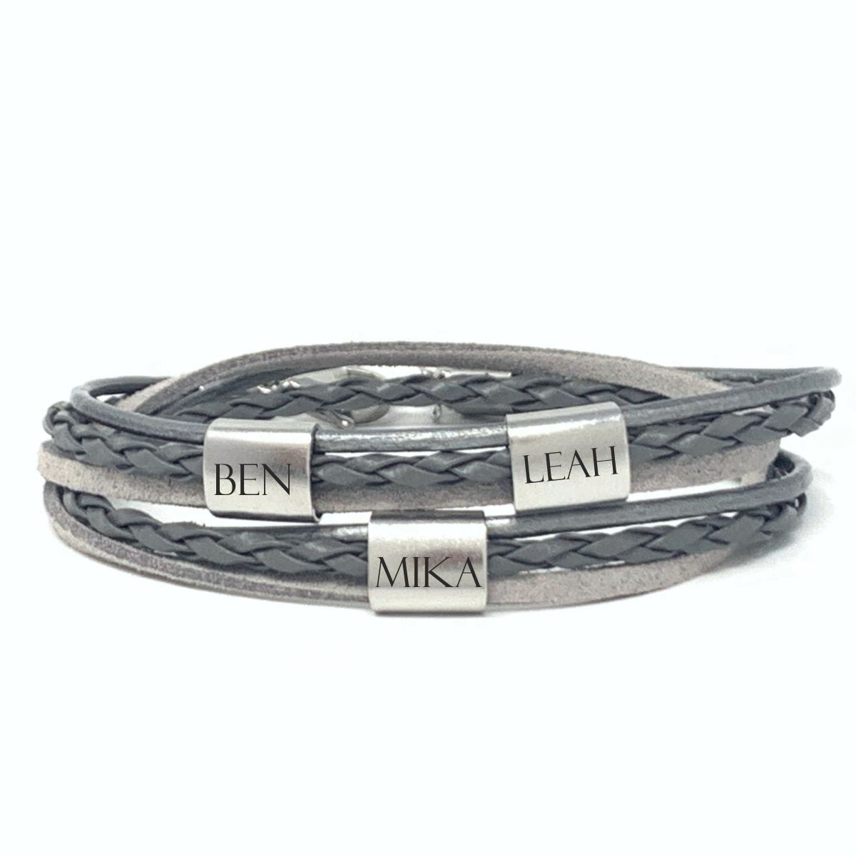 Wickelarmband mit drei Wunschtext Perlen